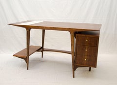 Unusual Mid Century Desk by Lane, with Floating Drawer Cabinet & Tile Insert