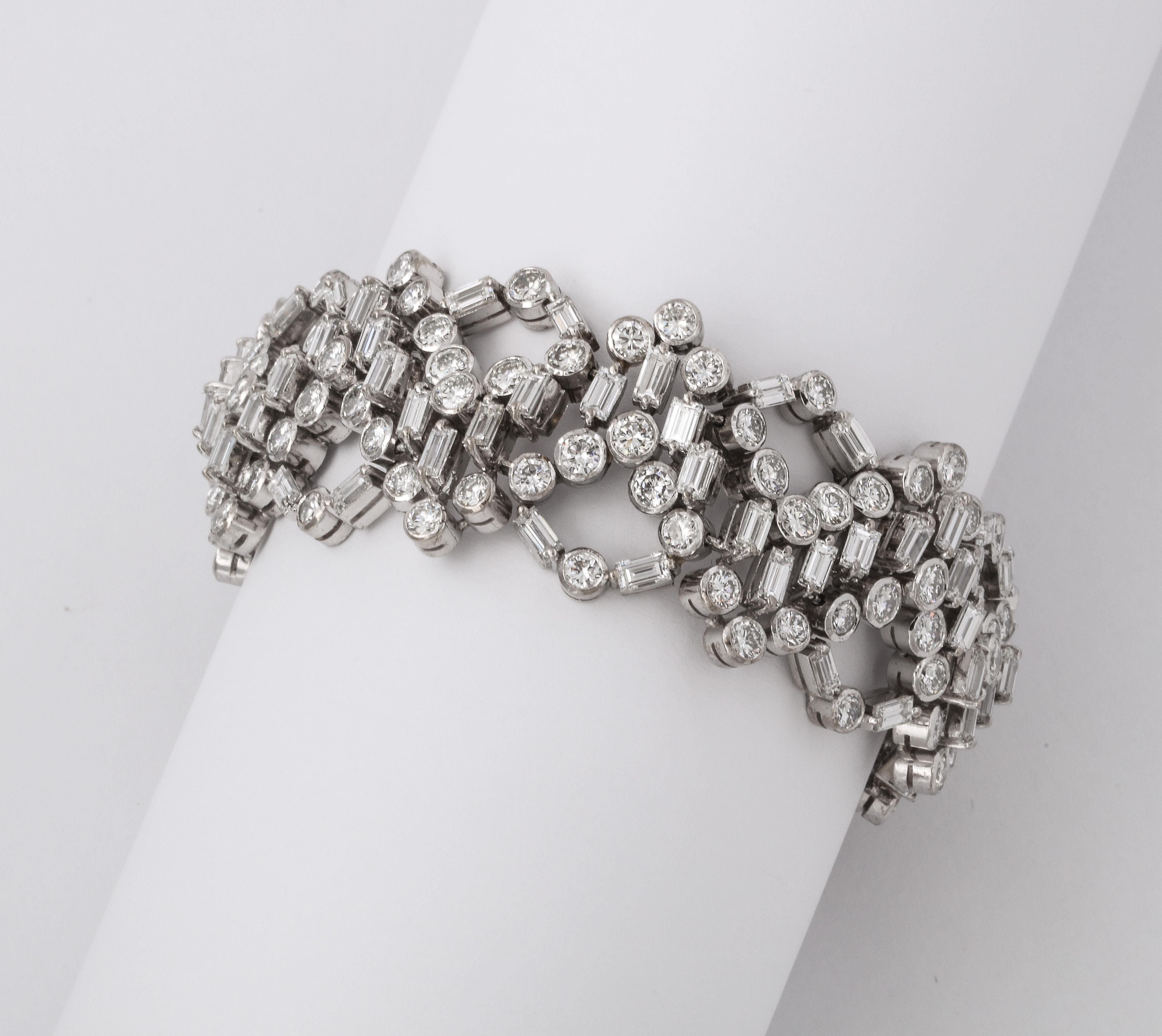 Round Cut Unusual Midcentury Geometric Diamond Bracelet For Sale