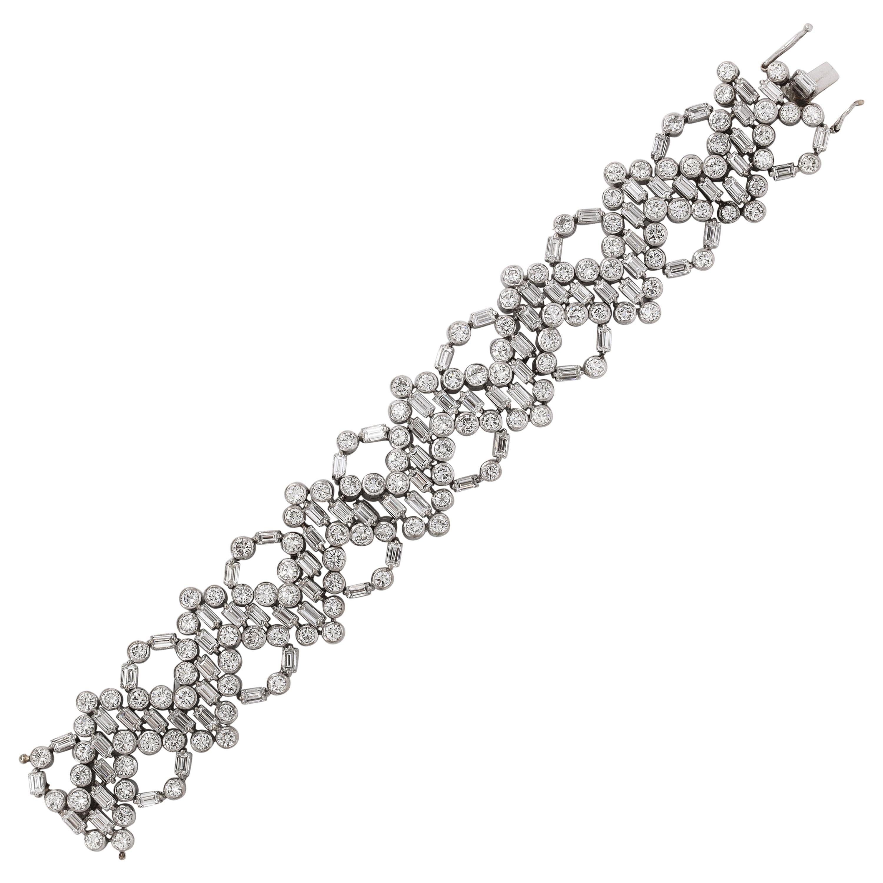 Unusual Midcentury Geometric Diamond Bracelet For Sale
