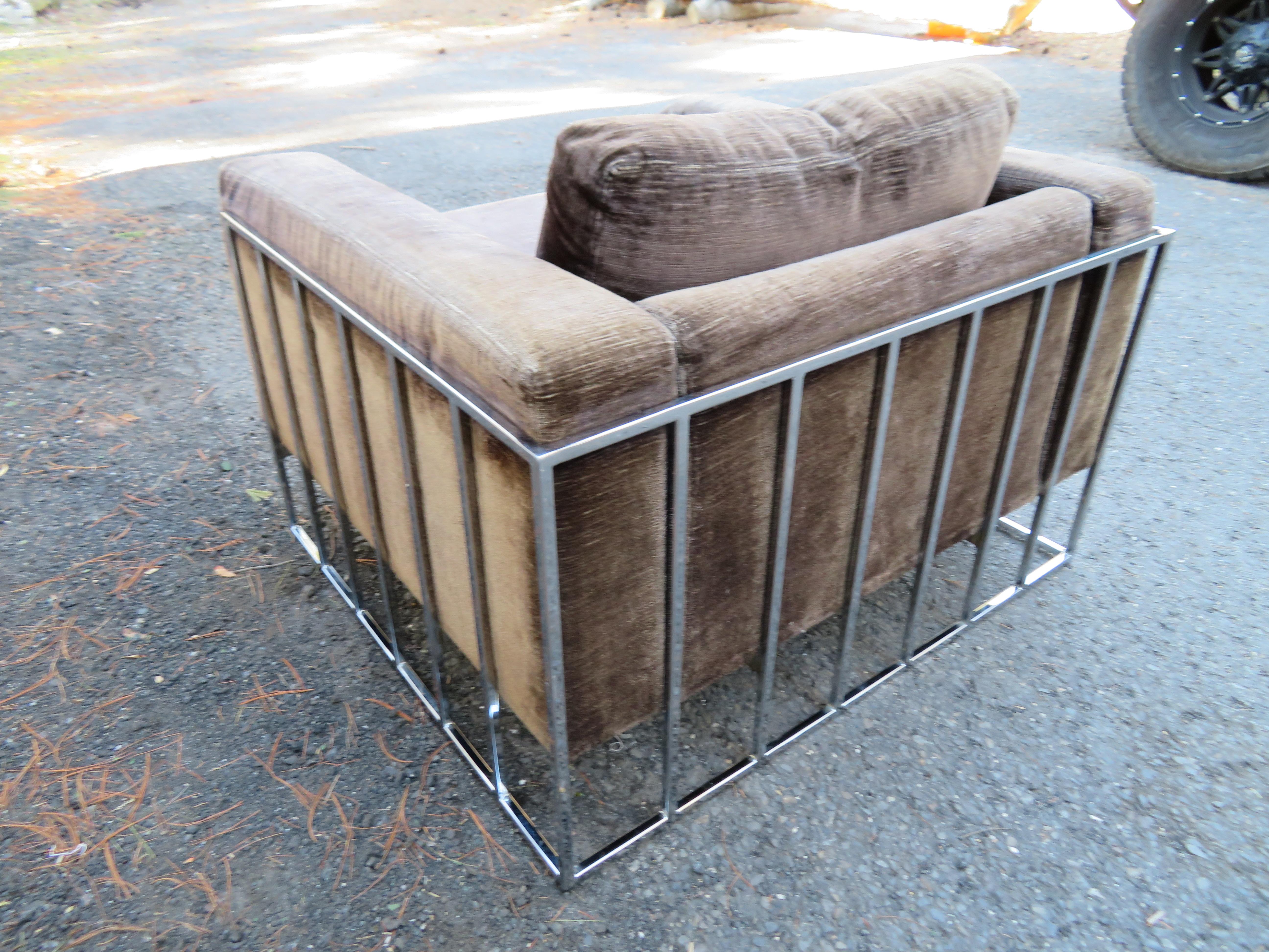 Milo Baughman fauteuil de salon à cage cubique chromé mi-siècle moderne et inhabituel en vente 10