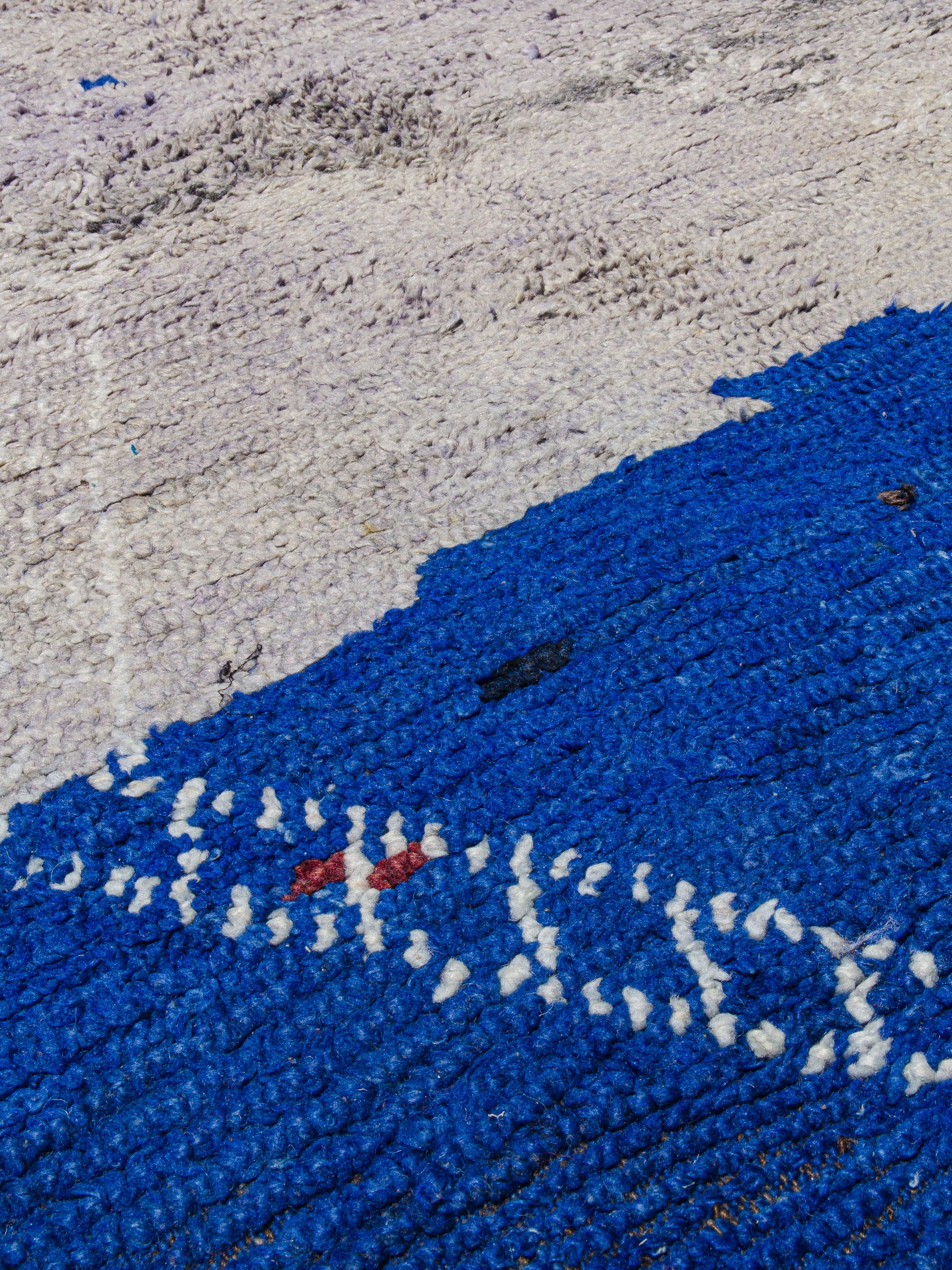 Minimalist Unusual minimalist indigo Beni M'Guild carpet curated by Breuckelen Berber For Sale