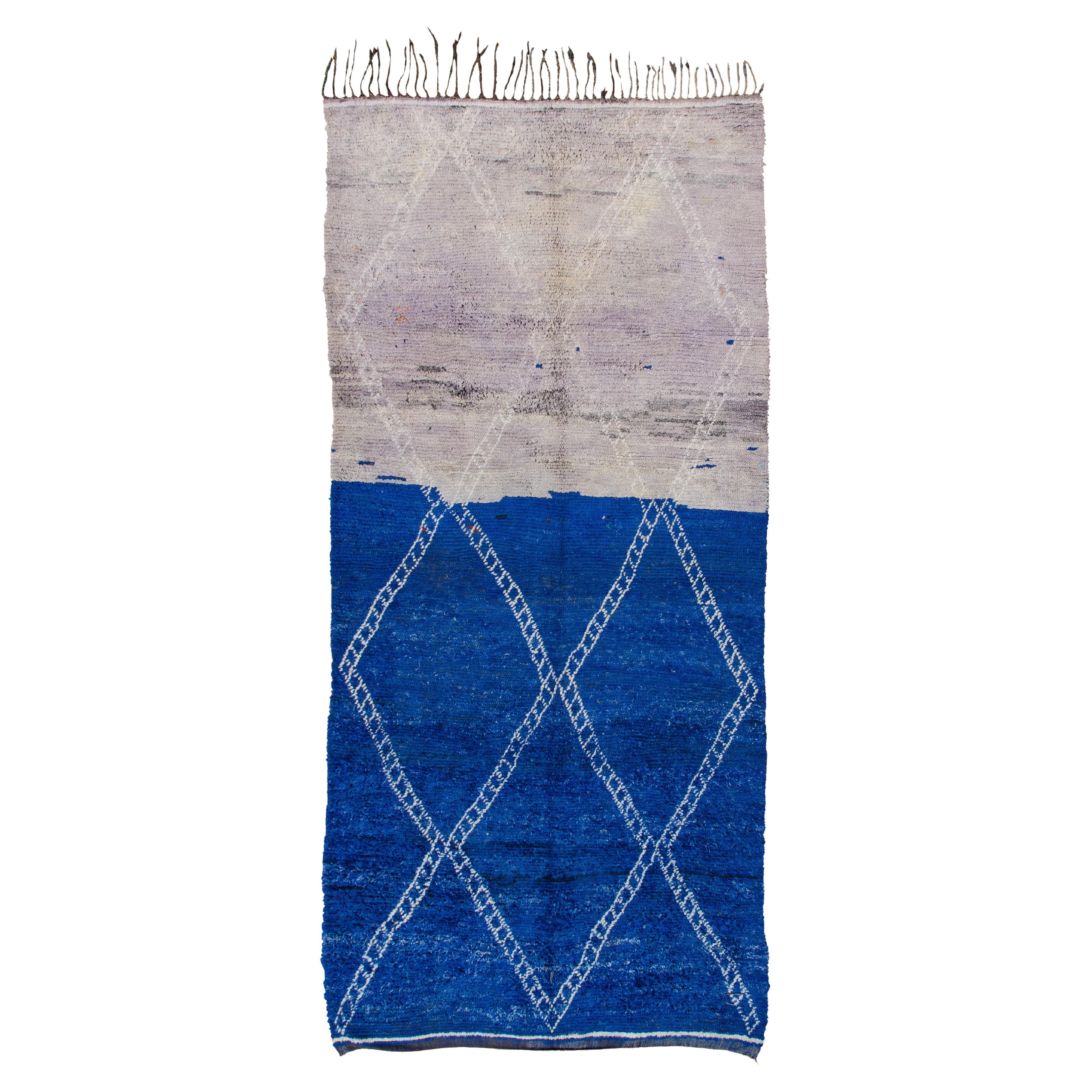 Unusual minimalist indigo Beni M'Guild carpet curated by Breuckelen Berber For Sale