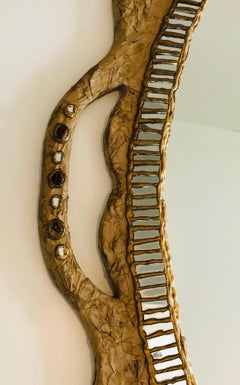 Unusual Mirror made of Paper Mache and Mirror Marquetry By Catherine David.
