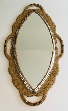 Unusual Mirror made of Paper Mache and Mirror Marquetry By Catherine David.