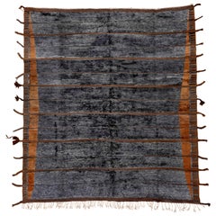 Unusual Modern Charcoal Gray Moroccan Rug, Copper Tones and Thick Side Tassels