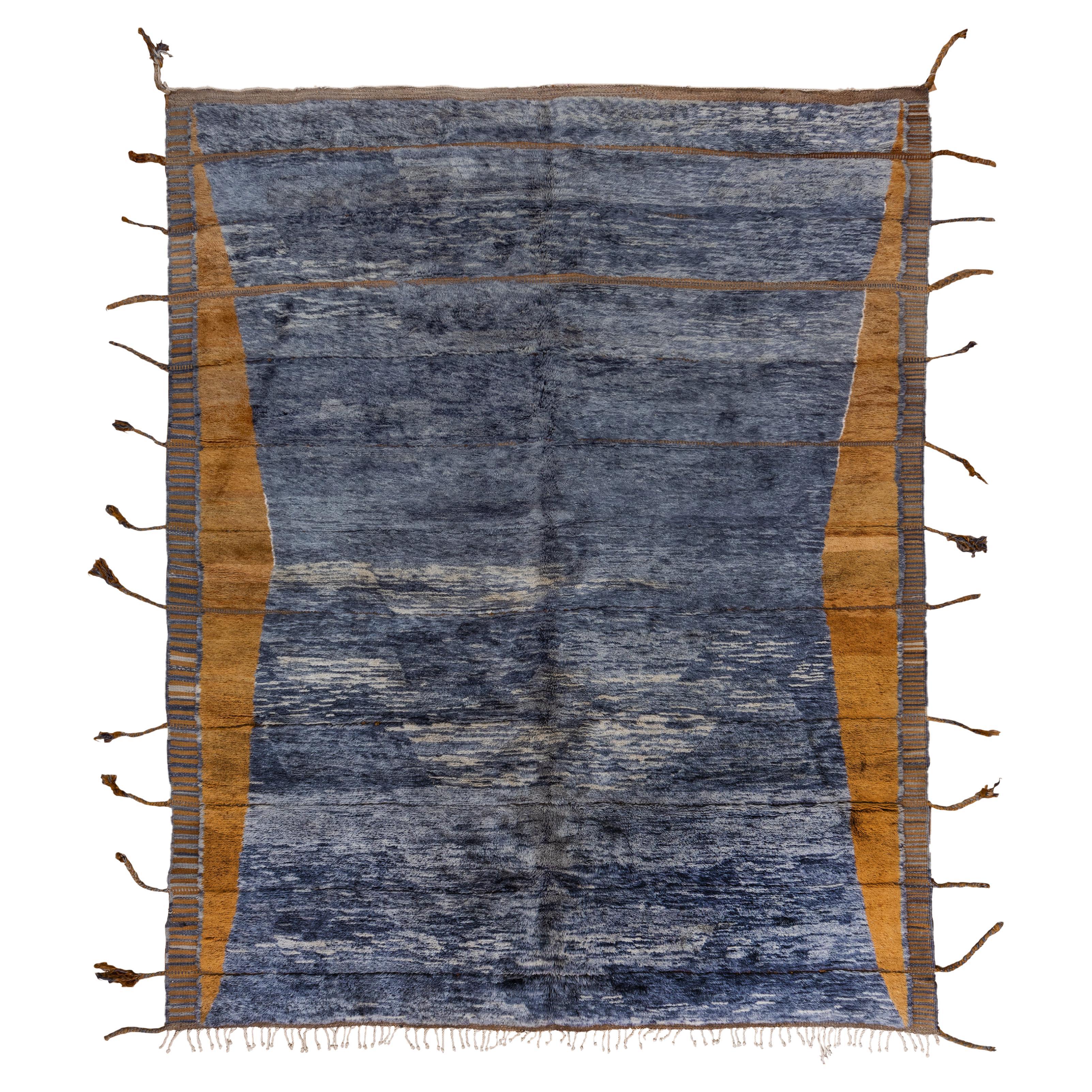 Unusual Modern Gray Moroccan Rug, Copper Tones and Thick Side Tassels For Sale