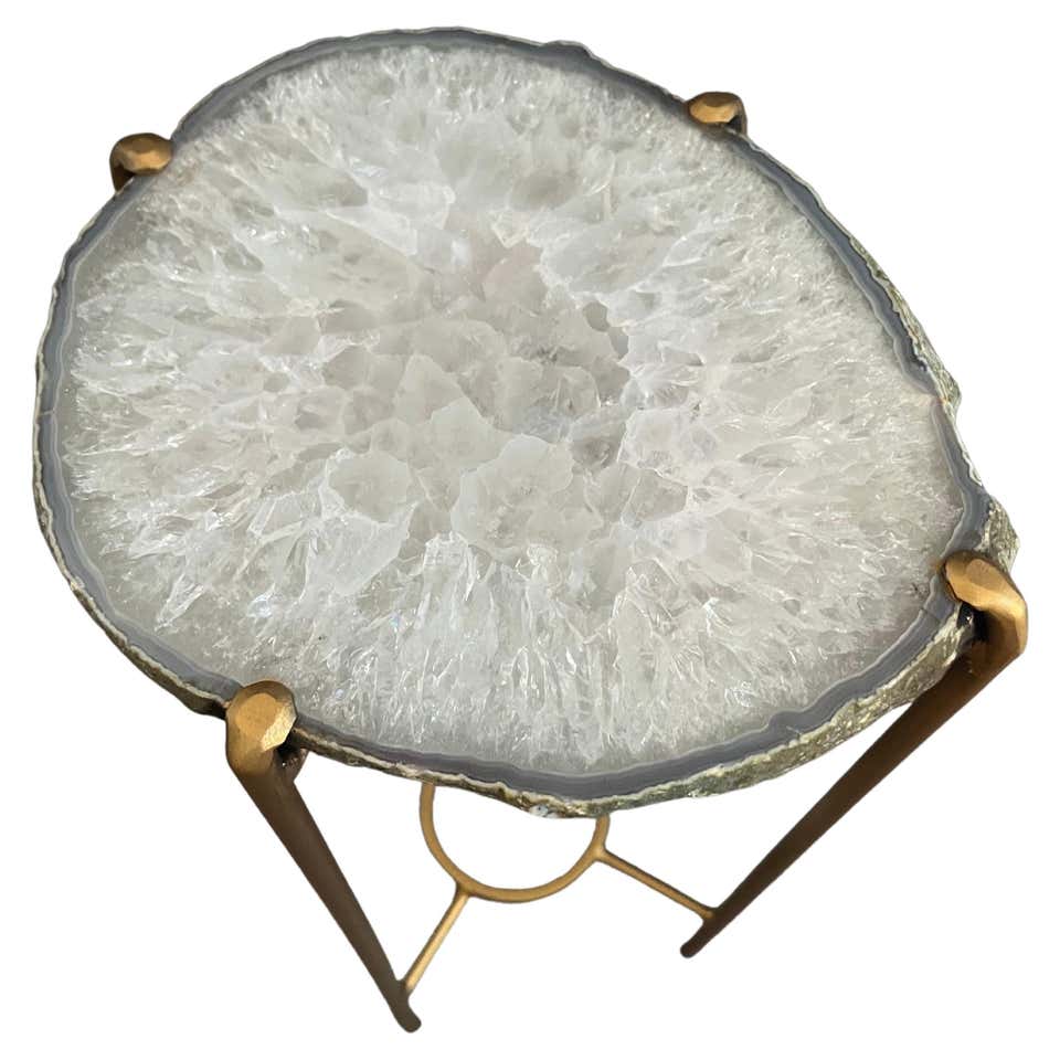 Organic Modern White with Dark Gray Edge Geode Table with Gold Gilt ...