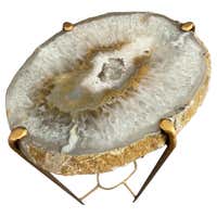 Organic Modern White with Dark Gray Edge Geode Table with Gold Gilt ...