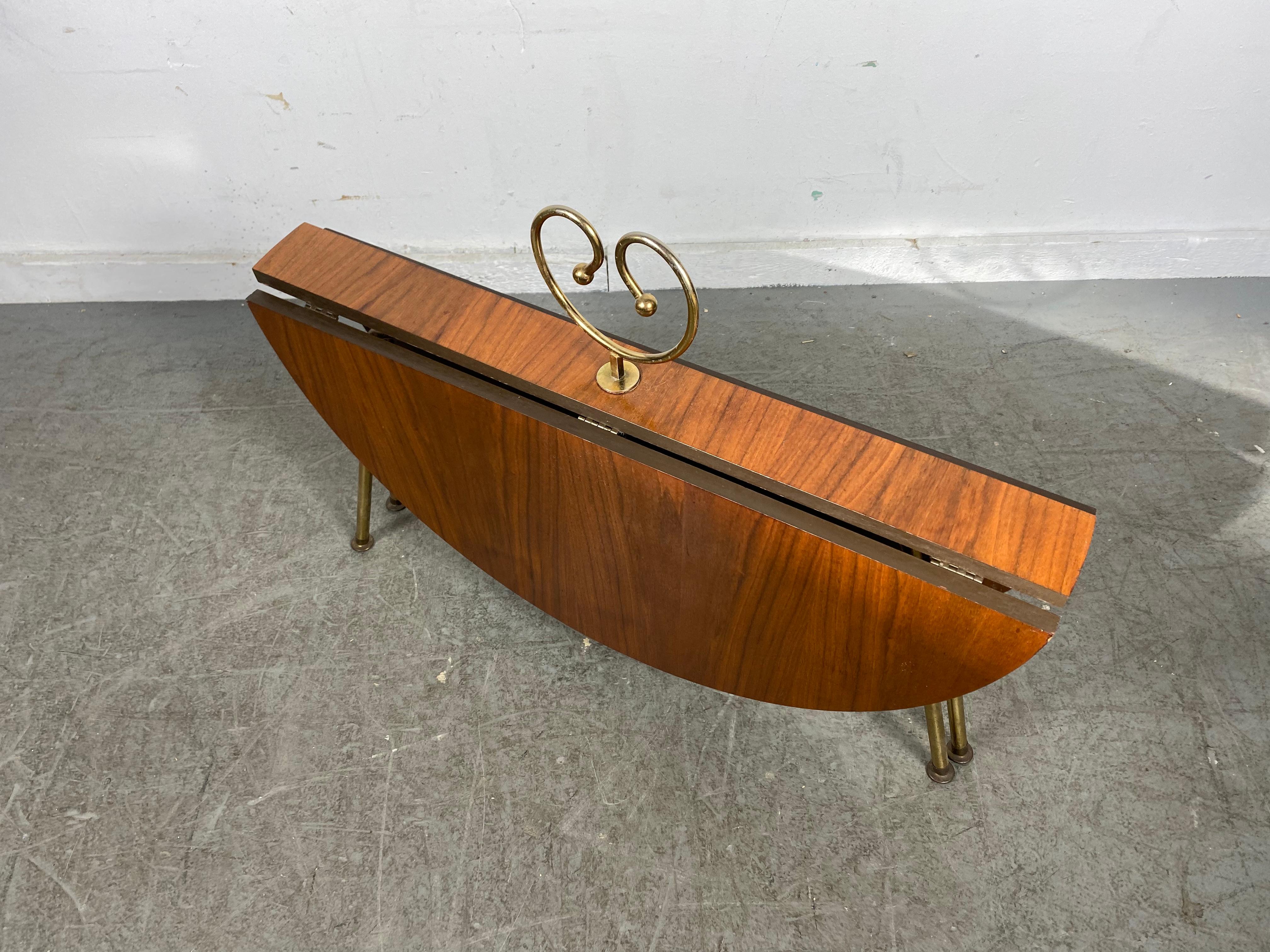 Unusual Modernist Collapsable Coffee/Cocktail Table,,Walnut & Brass.. Great design,, Folds down for convenient storage..Ingenious design..Classic Mid Century Modern design.
