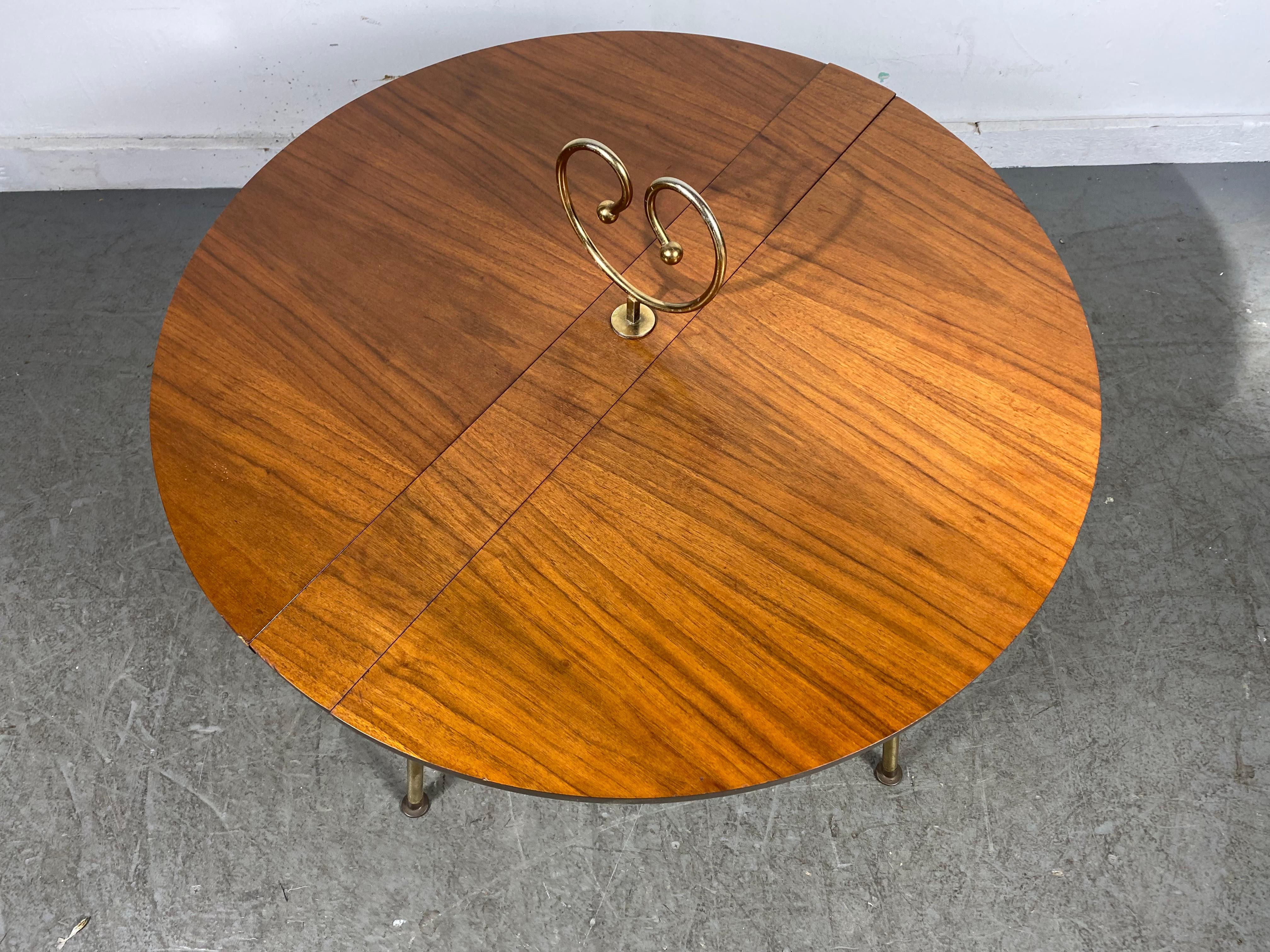 Mid-Century Modern Unusual Modernist Collapsable Coffee/Cocktail Table, , Walnut & Brass For Sale