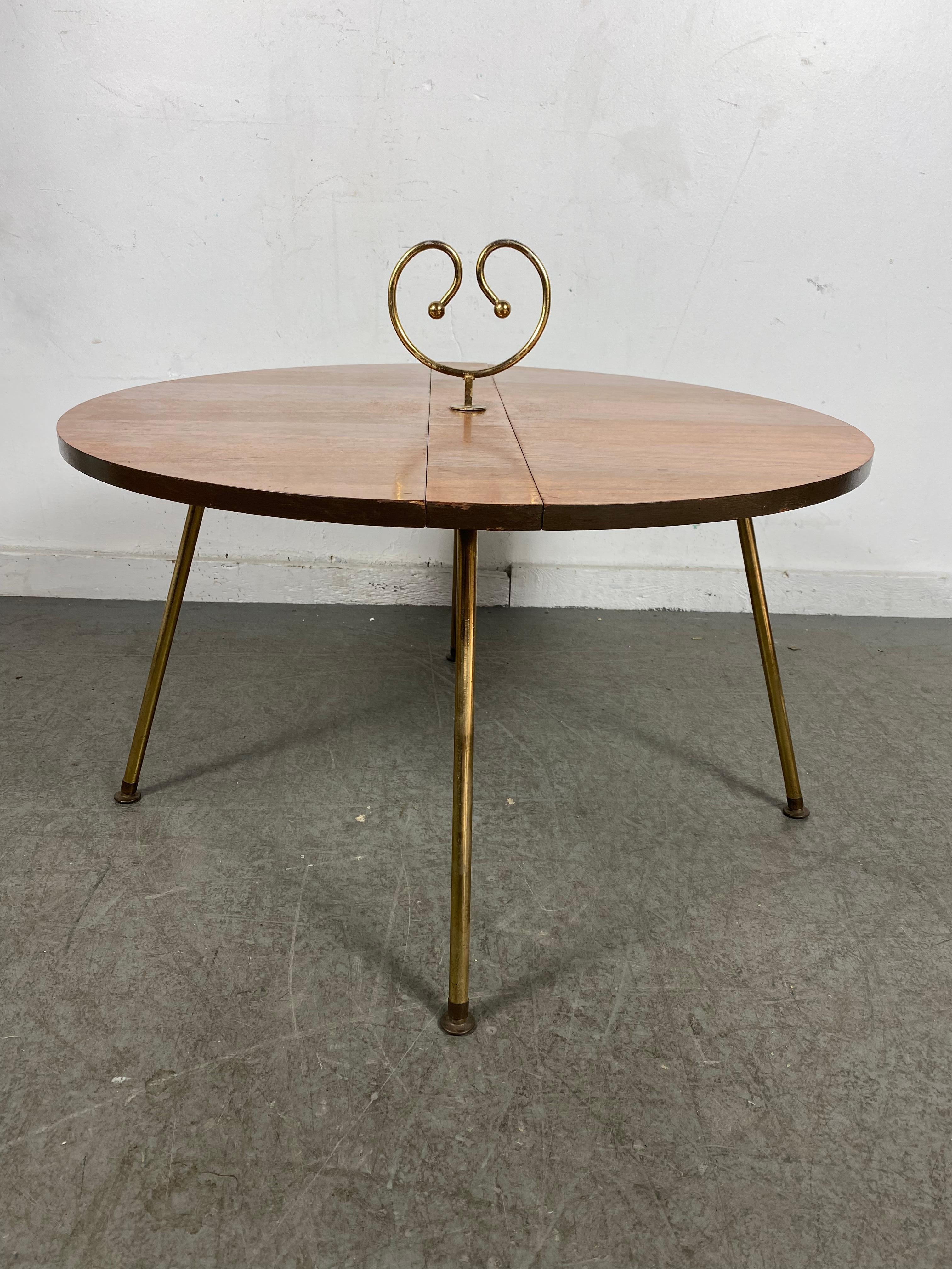 American Unusual Modernist Collapsable Coffee/Cocktail Table, , Walnut & Brass For Sale
