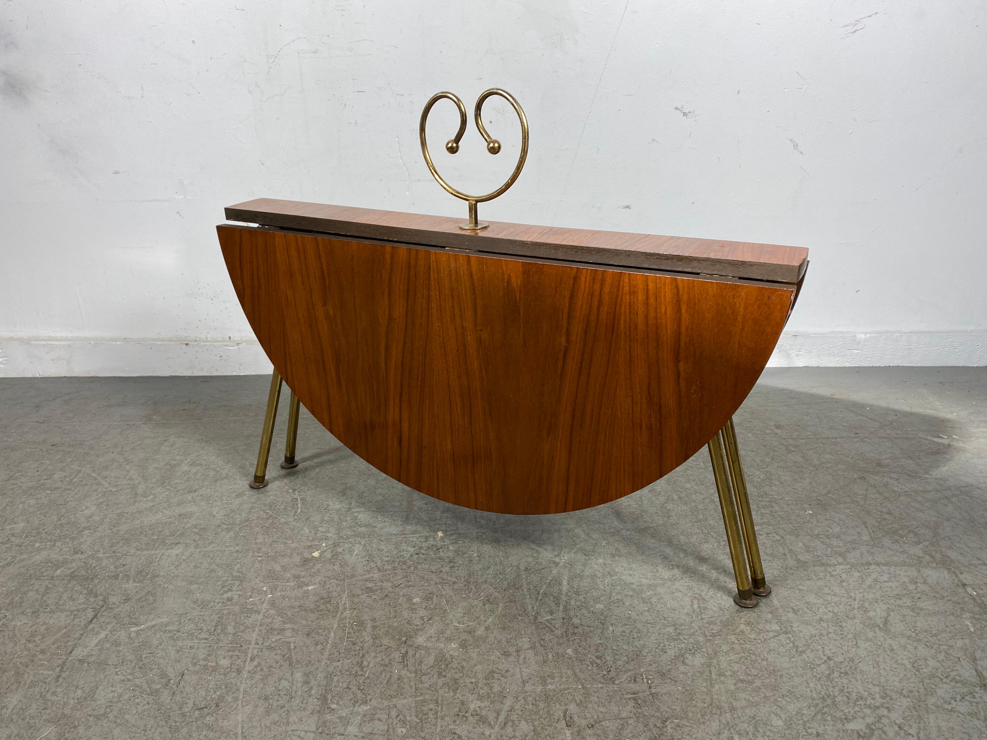 Unusual Modernist Collapsable Coffee/Cocktail Table, , Walnut & Brass For Sale 1