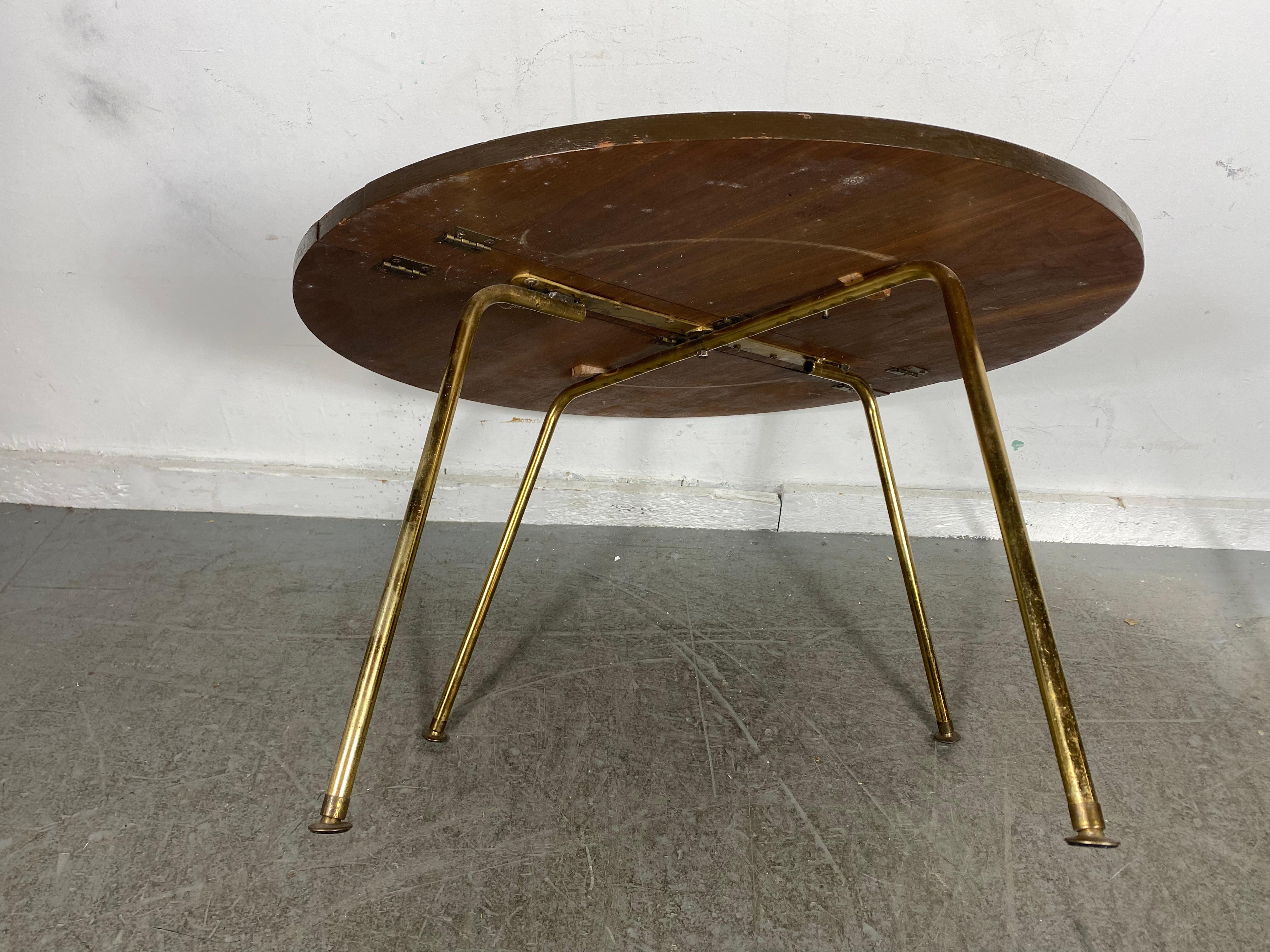 Unusual Modernist Collapsable Coffee/Cocktail Table, , Walnut & Brass For Sale 2