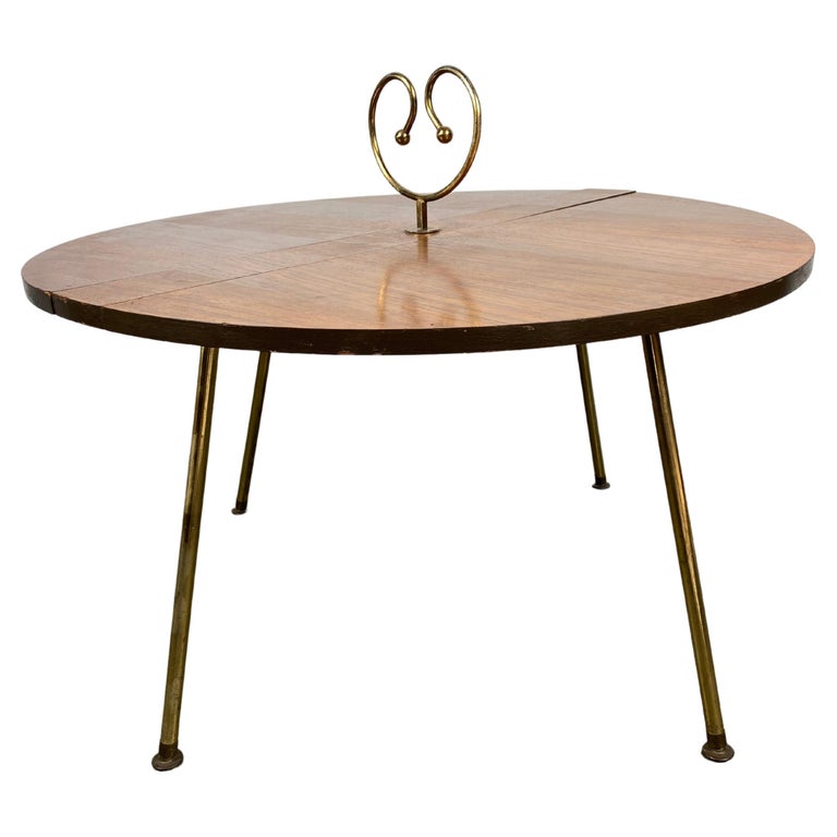 Unusual Modernist Collapsable Coffee/Cocktail Table,,Walnut and Brass