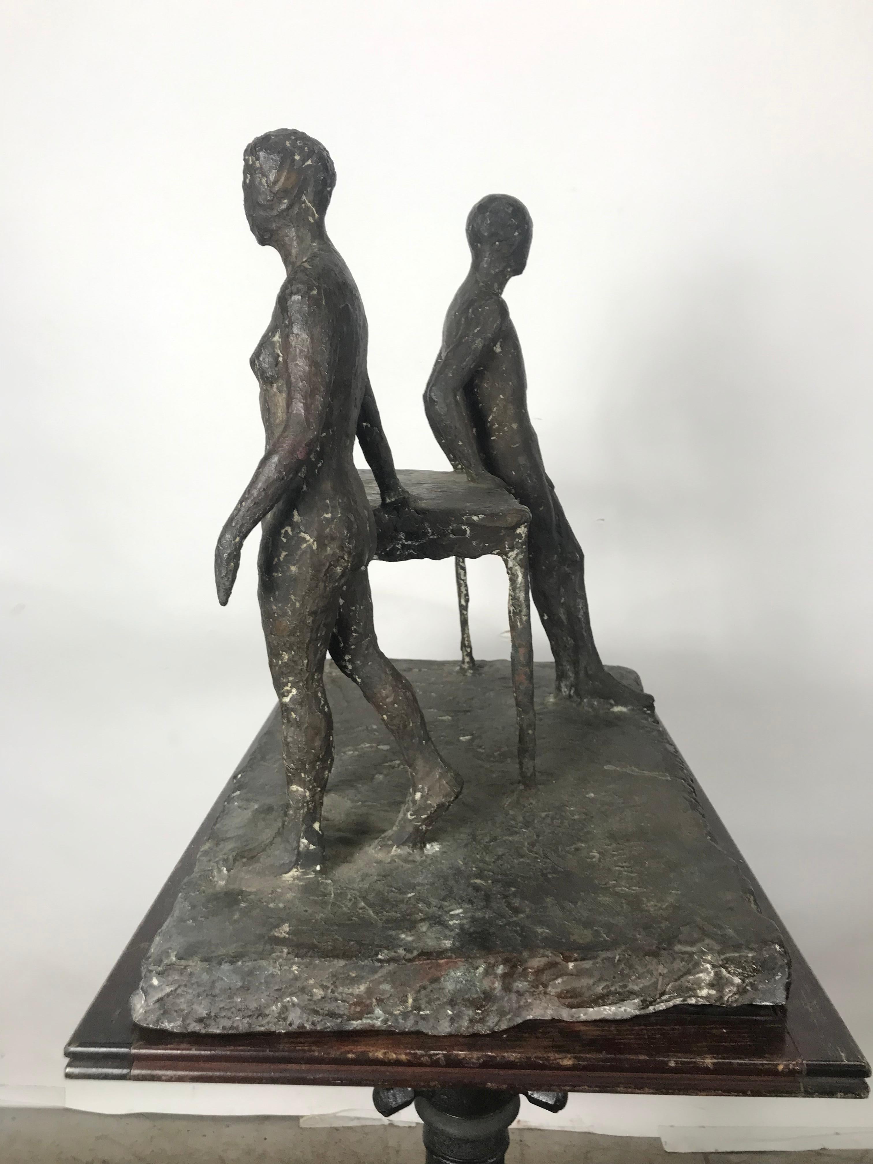 Unusual Modernist Figurative Bronze Sculpture , 