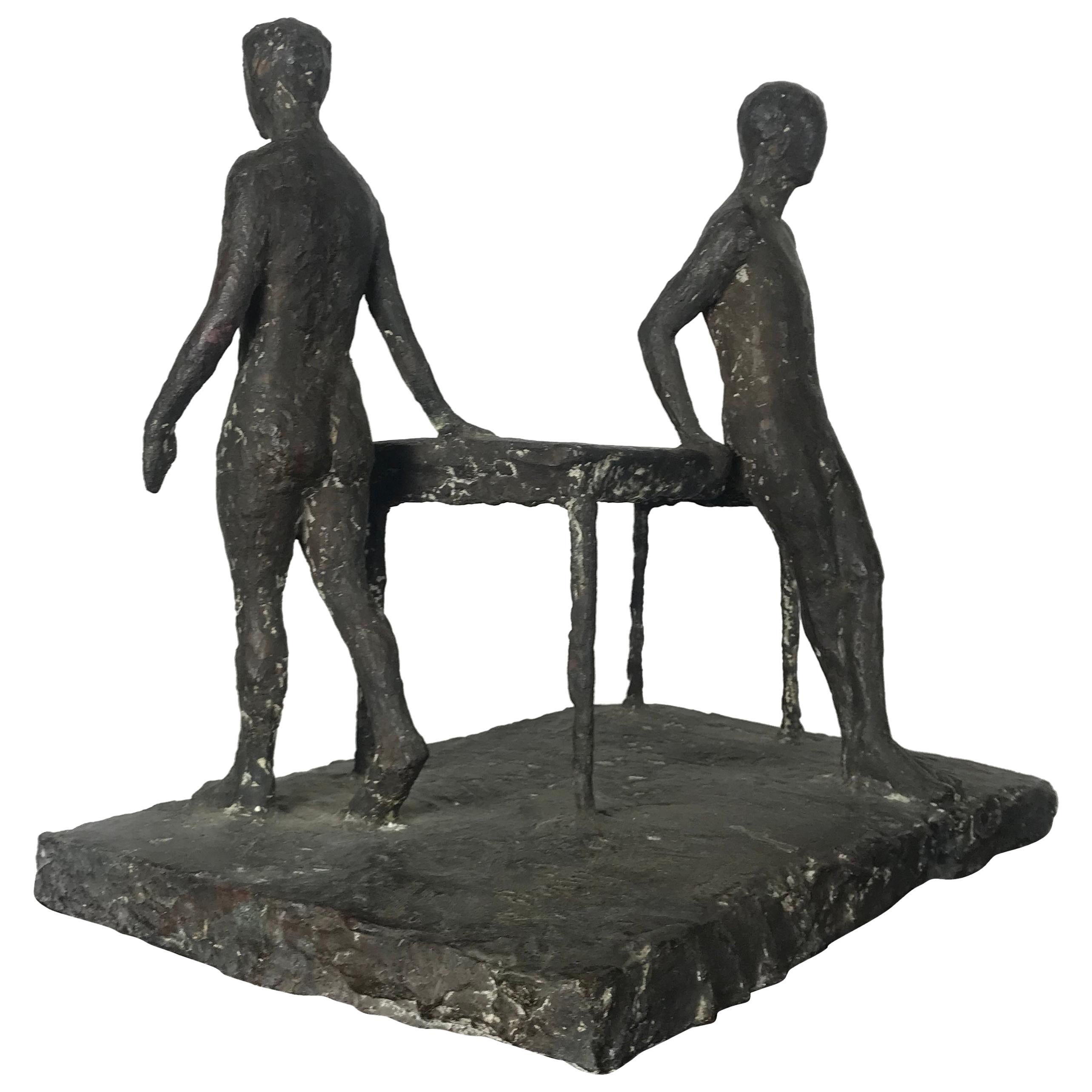 Unusual Modernist Figurative Bronze Sculpture , "Man/Woman/Table" Branax