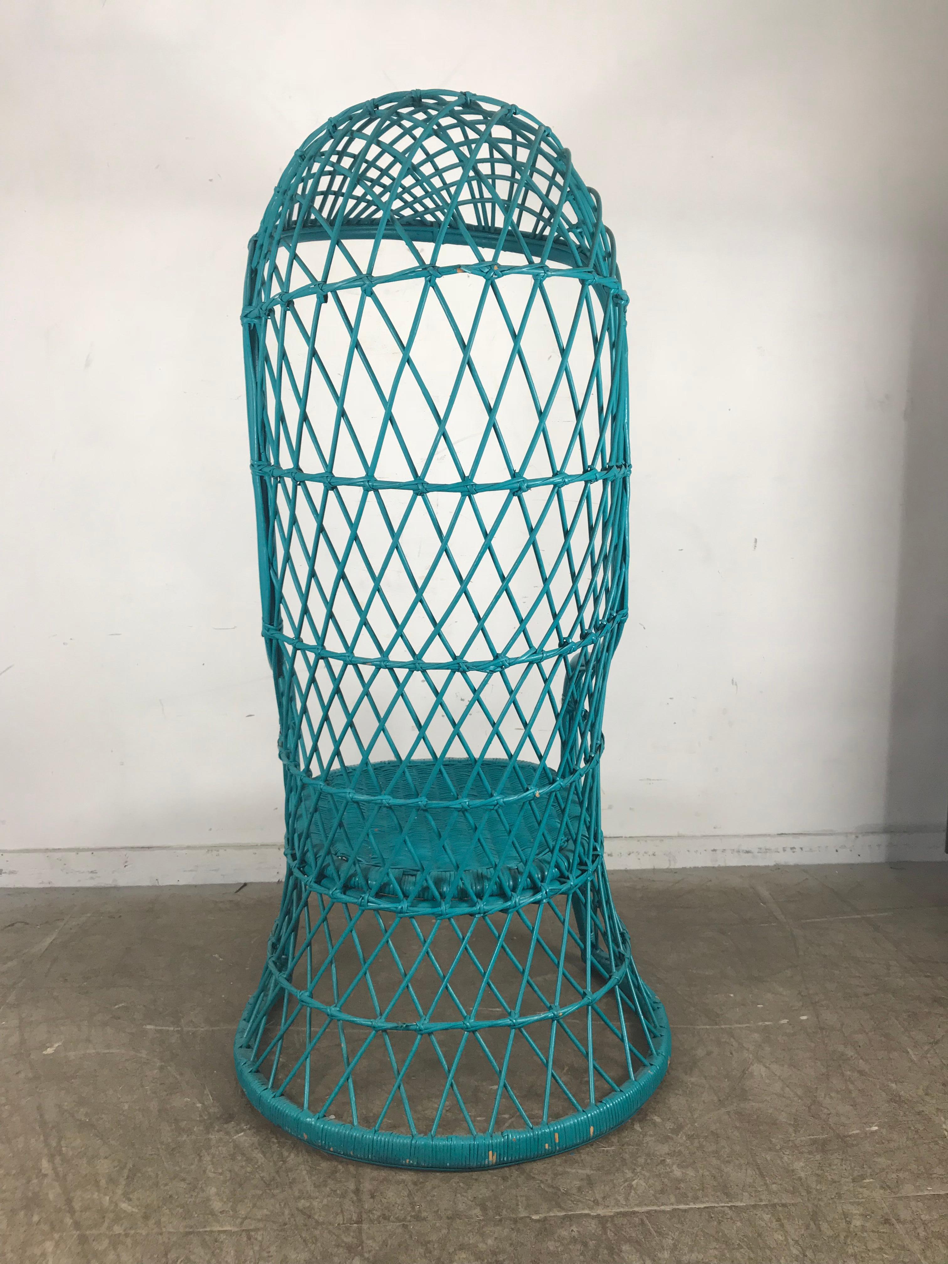 American Unusual Modernist Hooded Canopy Wicker Chair