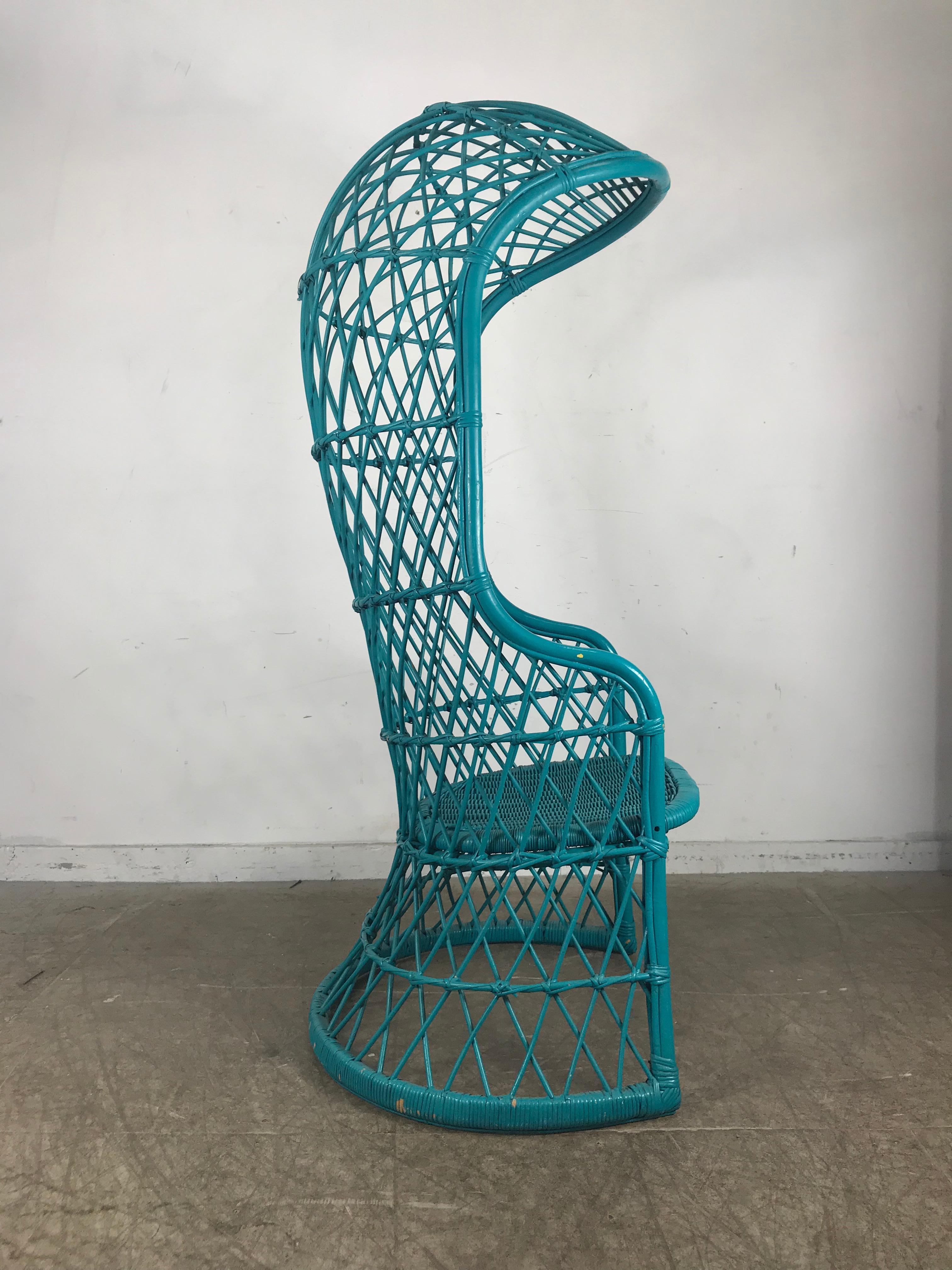 Painted Unusual Modernist Hooded Canopy Wicker Chair