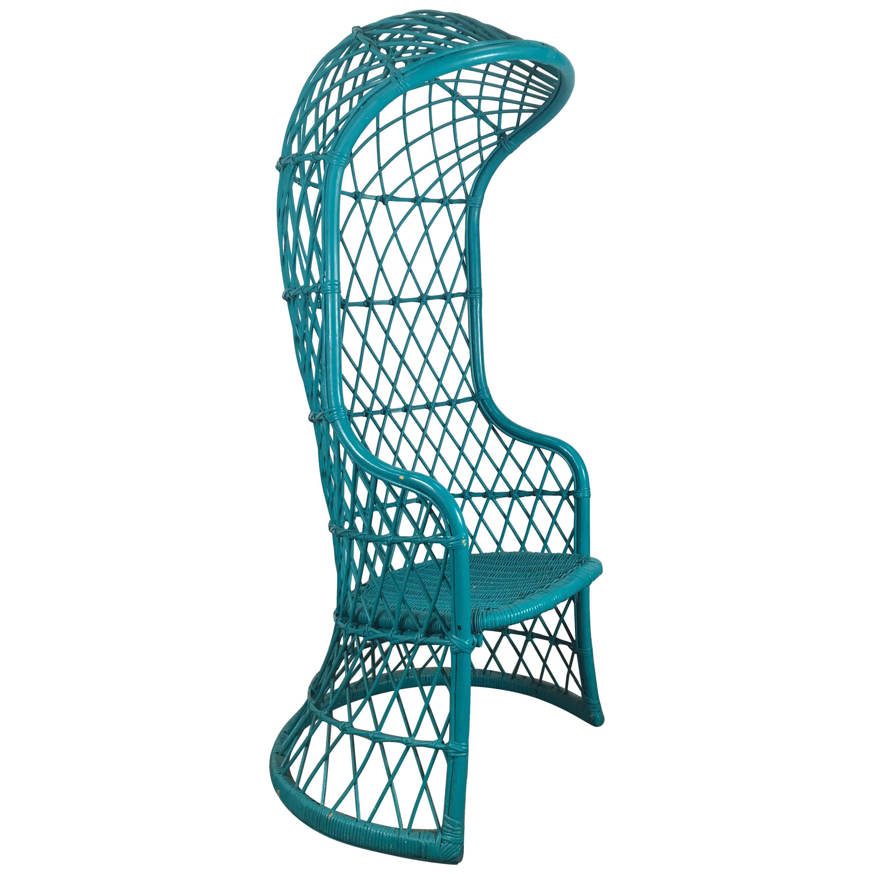 Unusual Modernist Hooded Canopy Wicker Chair