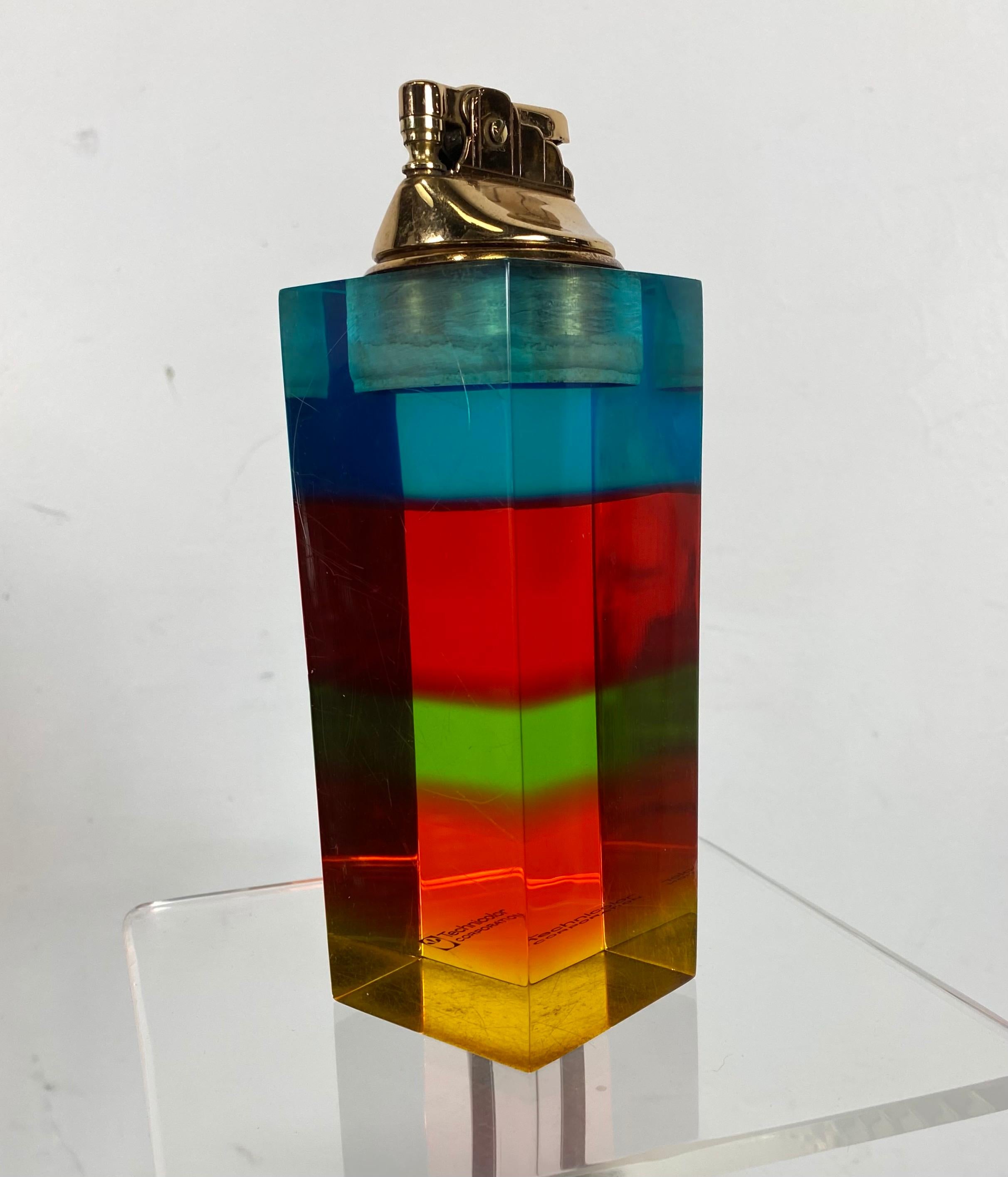 Unusual Modernist Multi-Color Acrylic Cigarette Lighter, Advertising Technicolor In Good Condition In Buffalo, NY