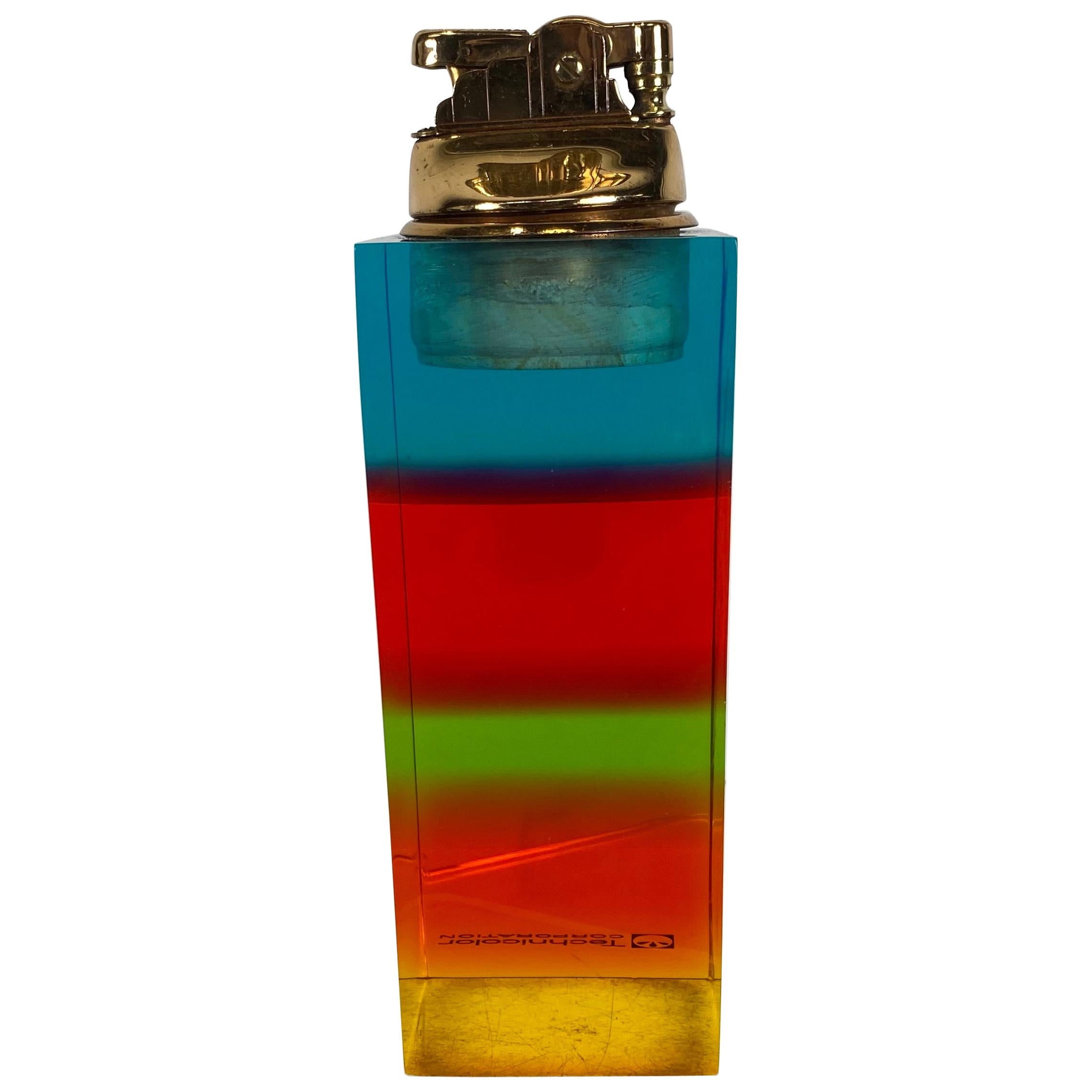 Unusual Modernist Multi-Color Acrylic Cigarette Lighter, Advertising Technicolor