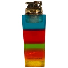 Unusual Modernist Multi-Color Acrylic Cigarette Lighter, Advertising Technicolor