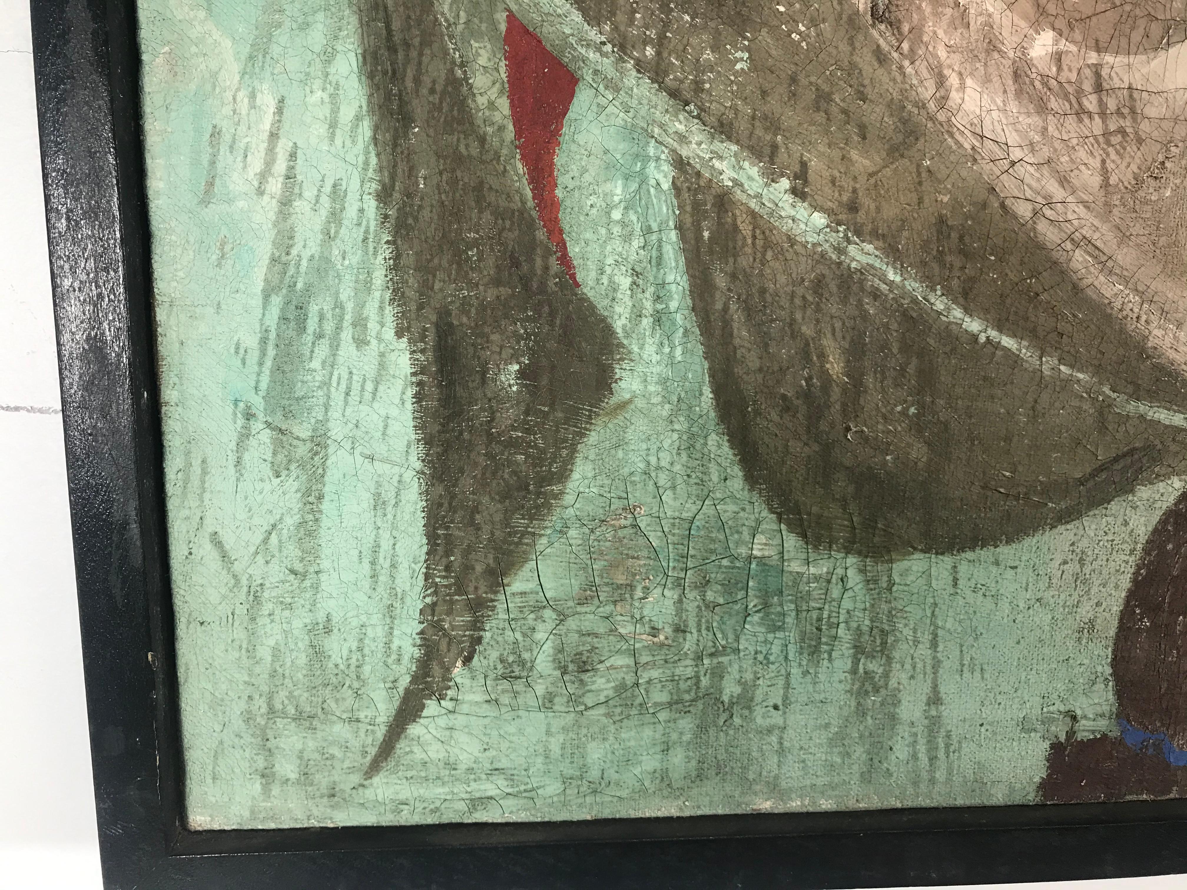 Unusual Modernist Oil on Canvas Surrealist, Signed Oliver Smith, circa 1951 In Good Condition In Buffalo, NY