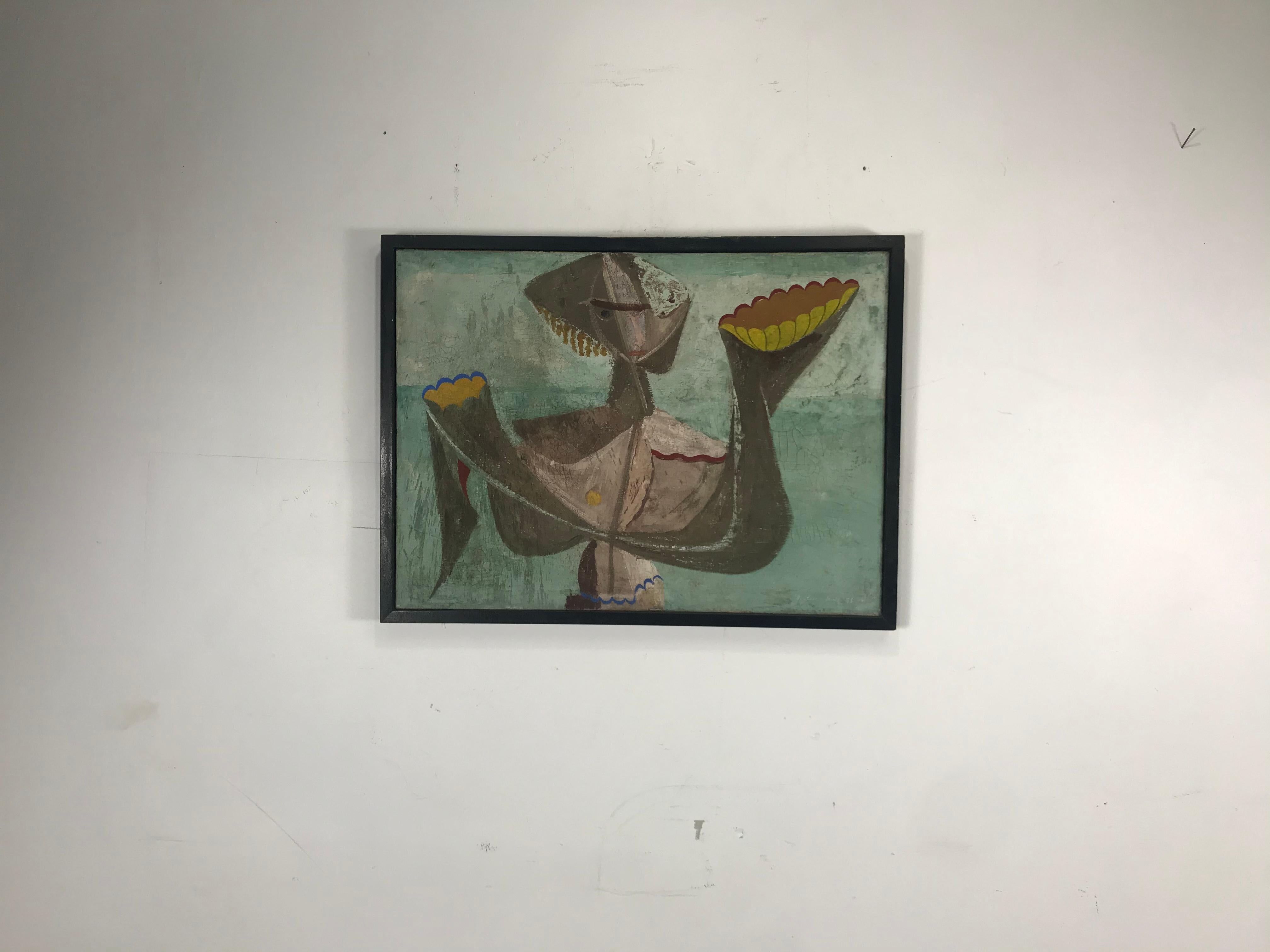 Mid-20th Century Unusual Modernist Oil on Canvas Surrealist, Signed Oliver Smith, circa 1951