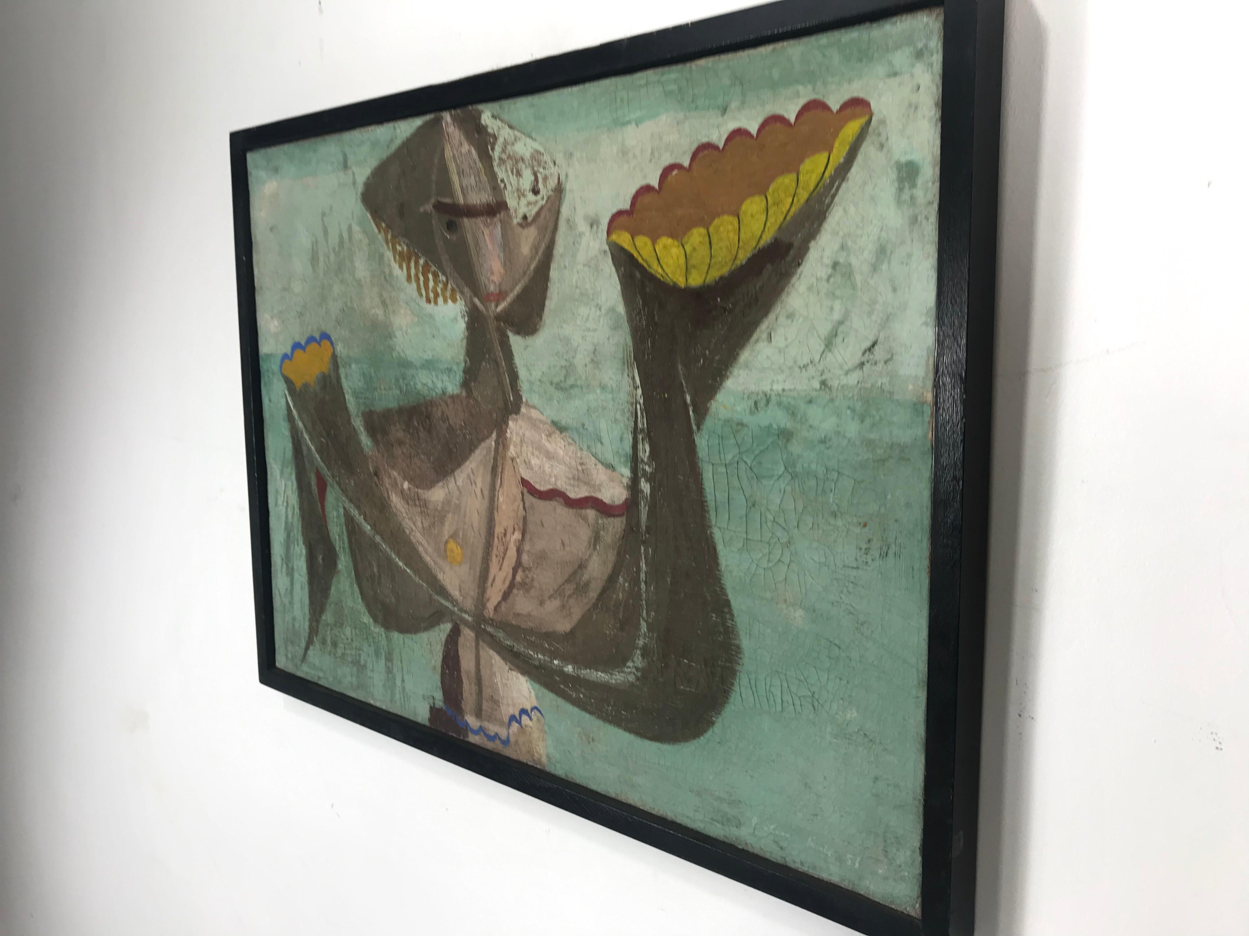 Unusual Modernist Oil on Canvas Surrealist, Signed Oliver Smith, circa 1951 2