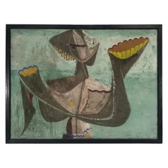 Unusual Modernist Oil on Canvas Surrealist, Signed Oliver Smith, circa 1951