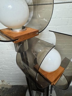 Unusual Modernist Space age Floor Lamp, acrylic / chrome , teak accents