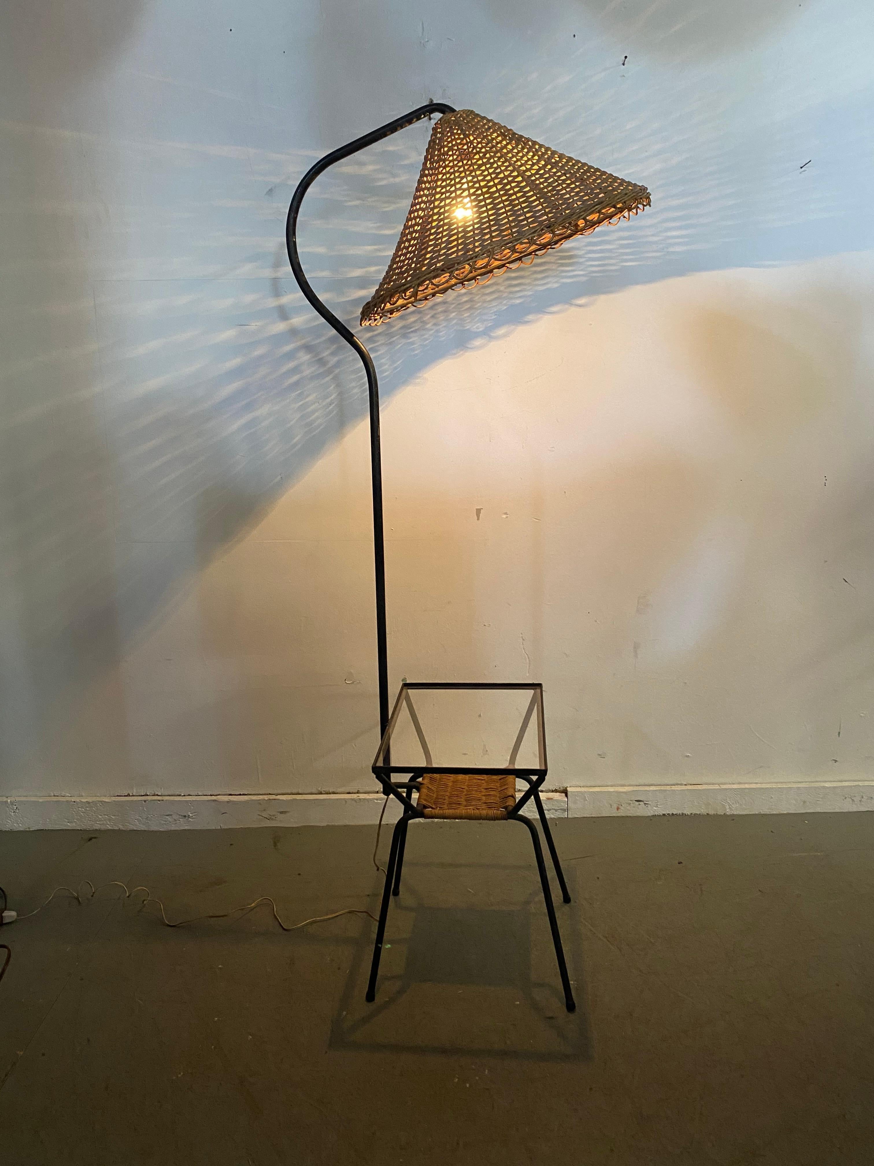 Mid-Century Modern  Unusual Modernist  Wicker and Iron Lamp Table, Attributed to Adrian Pearsall