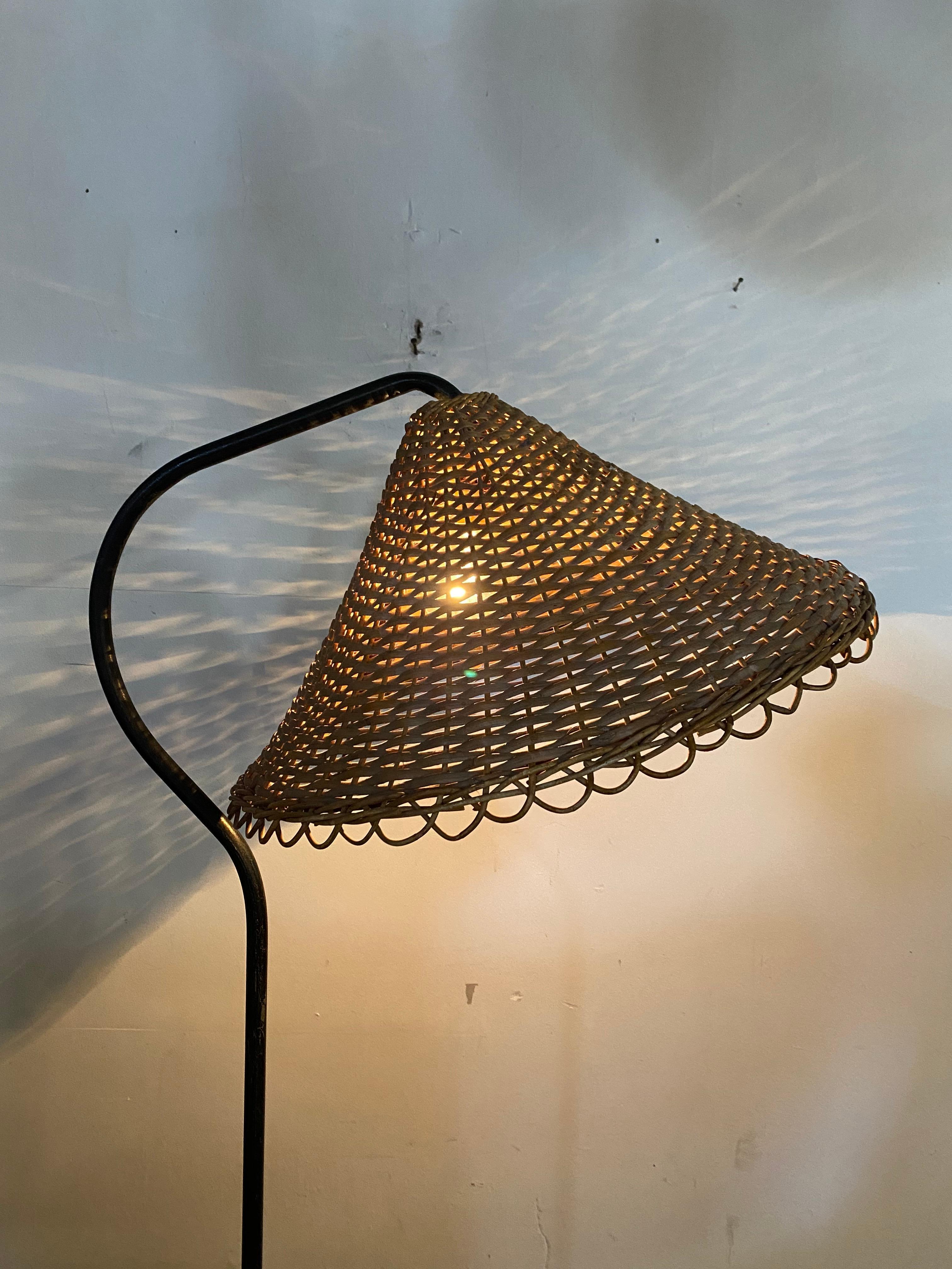  Unusual Modernist  Wicker and Iron Lamp Table, Attributed to Adrian Pearsall 1