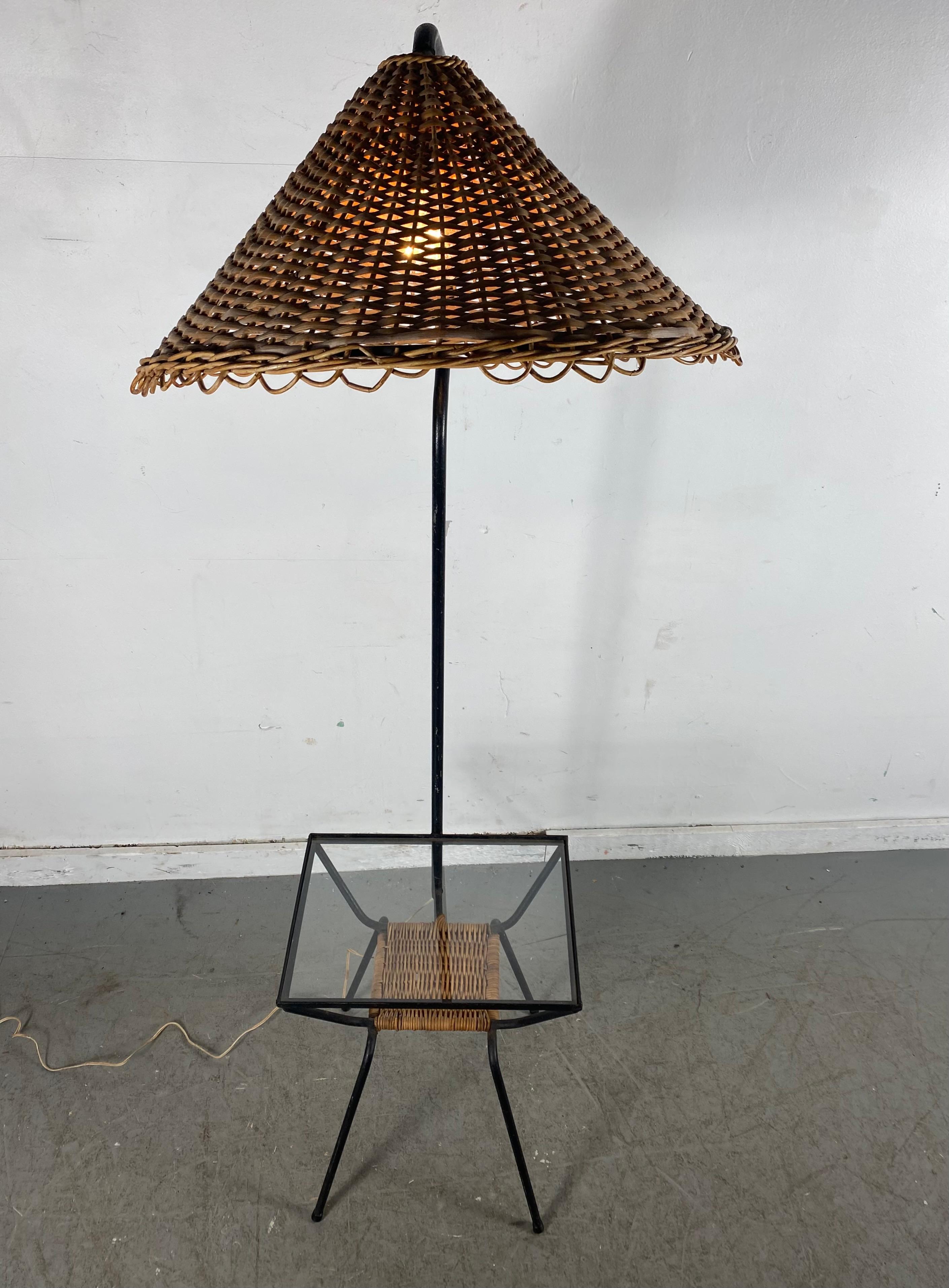  Unusual Modernist  Wicker and Iron Lamp Table, Attributed to Adrian Pearsall 3