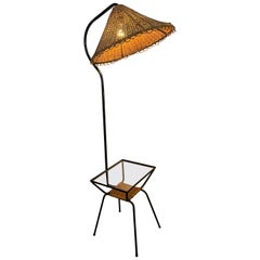 Unusual Modernist  Wicker and Iron Lamp Table, Attributed to Adrian Pearsall