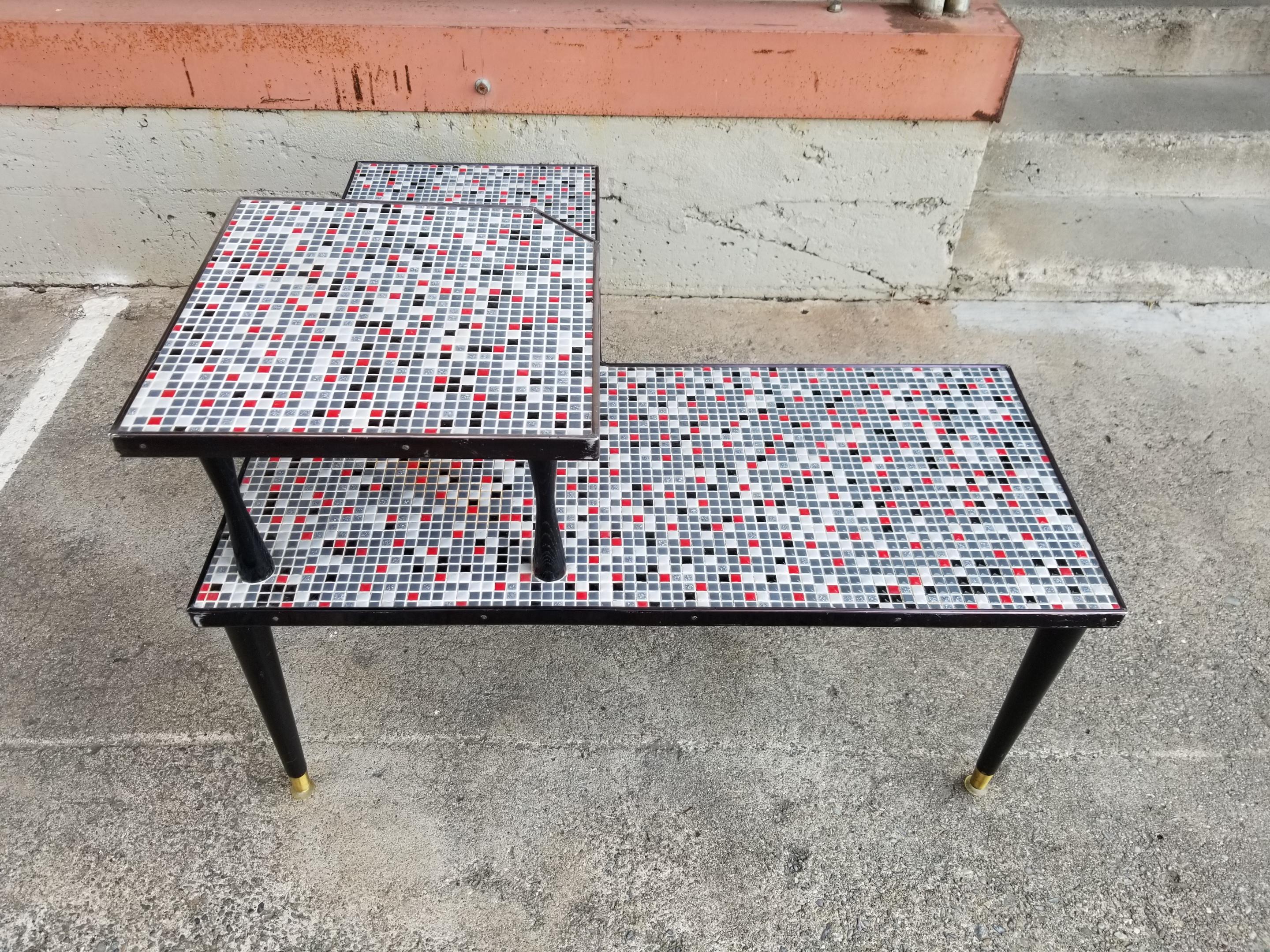 20th Century Unusual Mosaic Tile Corner Side Table, 1960s