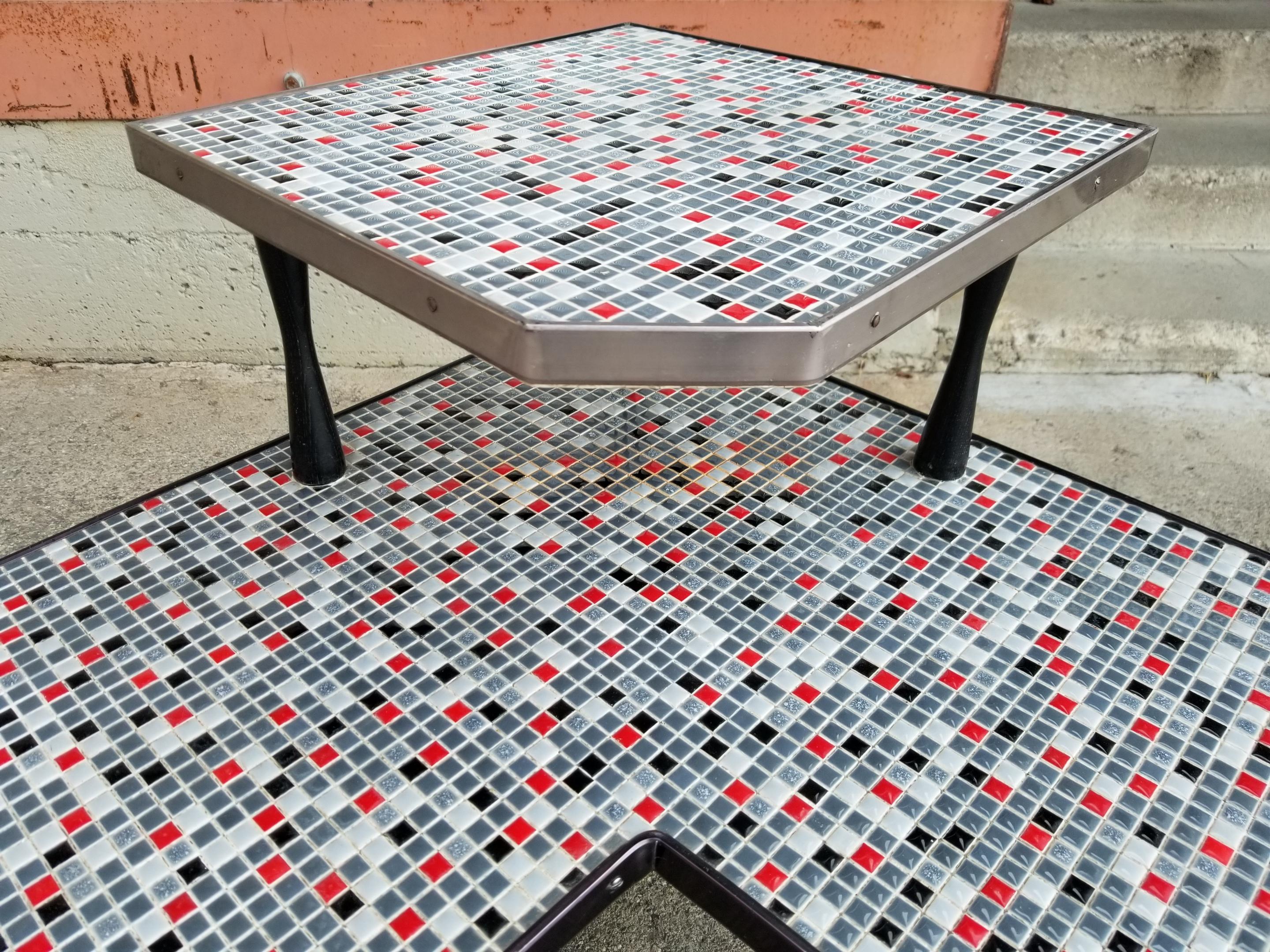 Ceramic Unusual Mosaic Tile Corner Side Table, 1960s