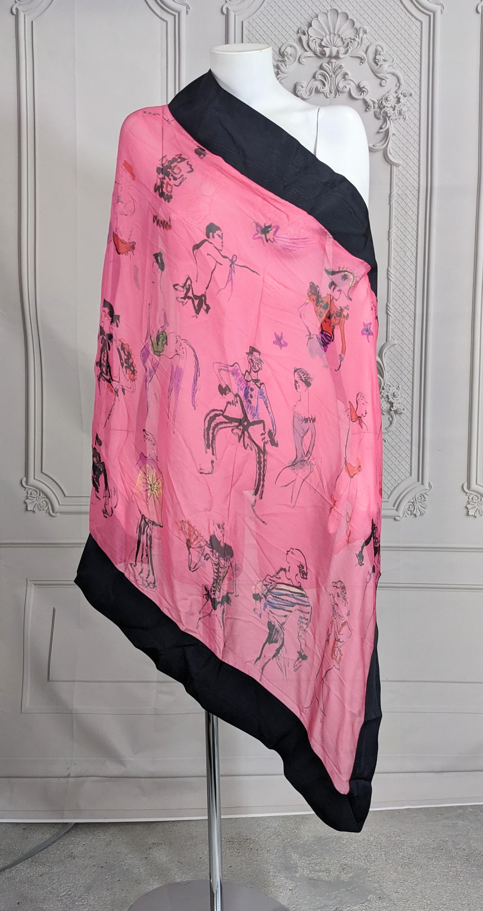 Unusual Moschino Silk Chiffon Painted Scarf In Good Condition For Sale In New York, NY