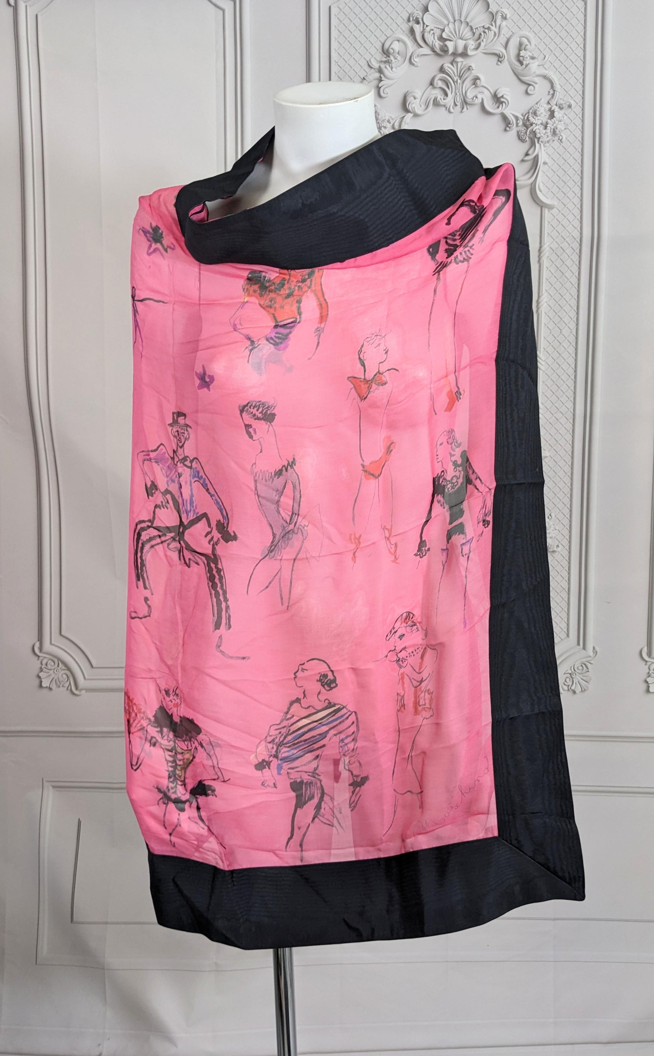 Unusual Moschino Silk Chiffon Painted Scarf For Sale 2