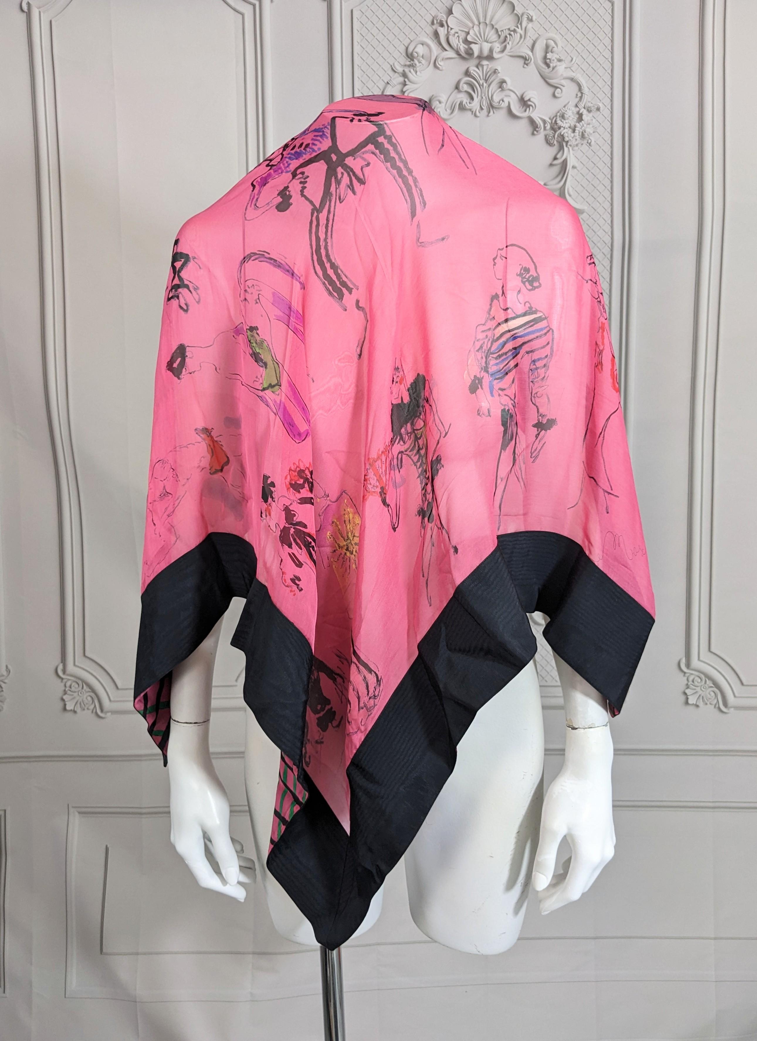 Unusual Moschino Silk Chiffon Painted Scarf For Sale 3