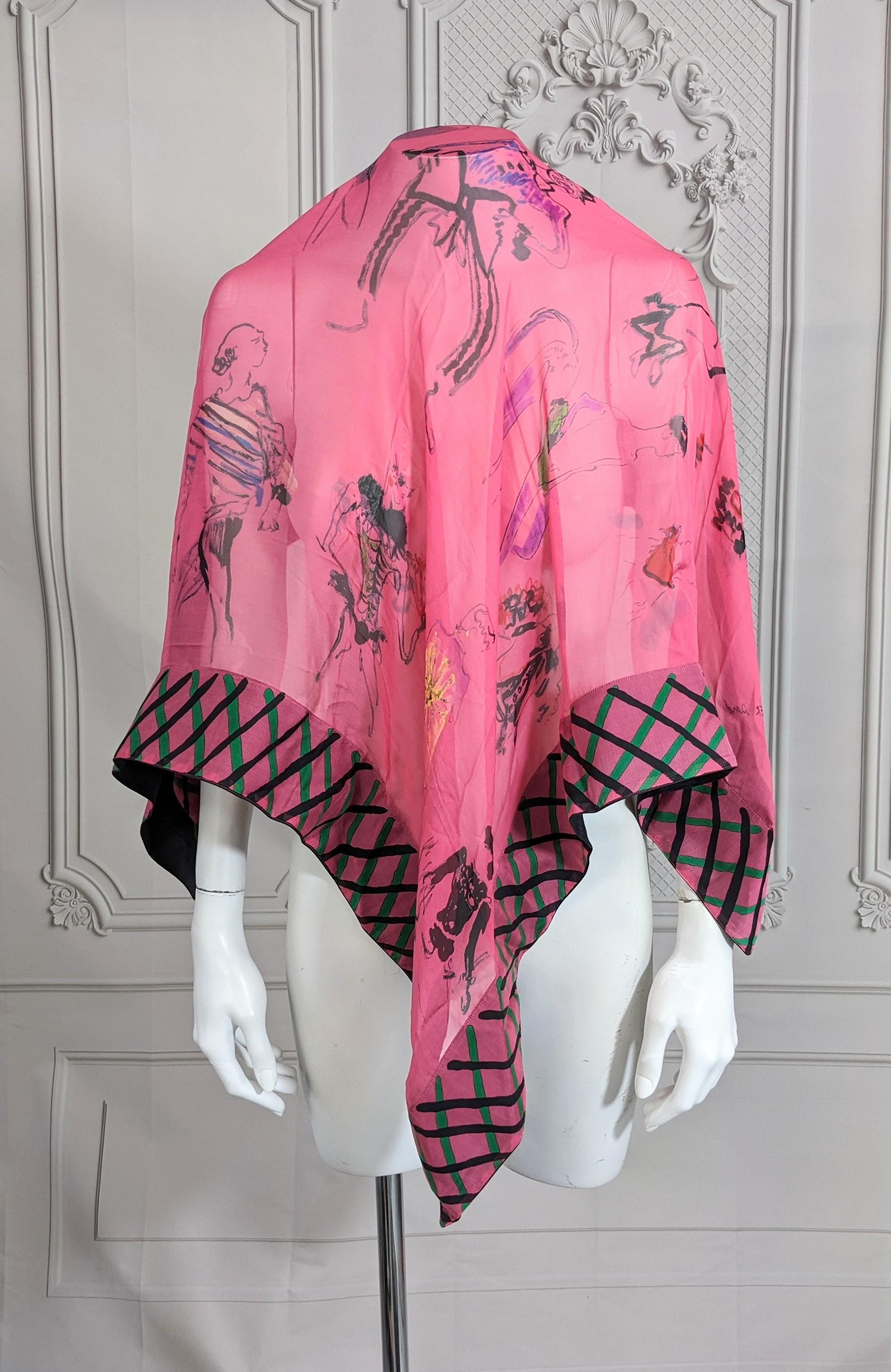 Unusual Moschino Silk Chiffon Painted Scarf For Sale 4
