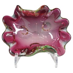 Unusual Murano Pink & Uranium Sommerso Glass Dimpled Bowl