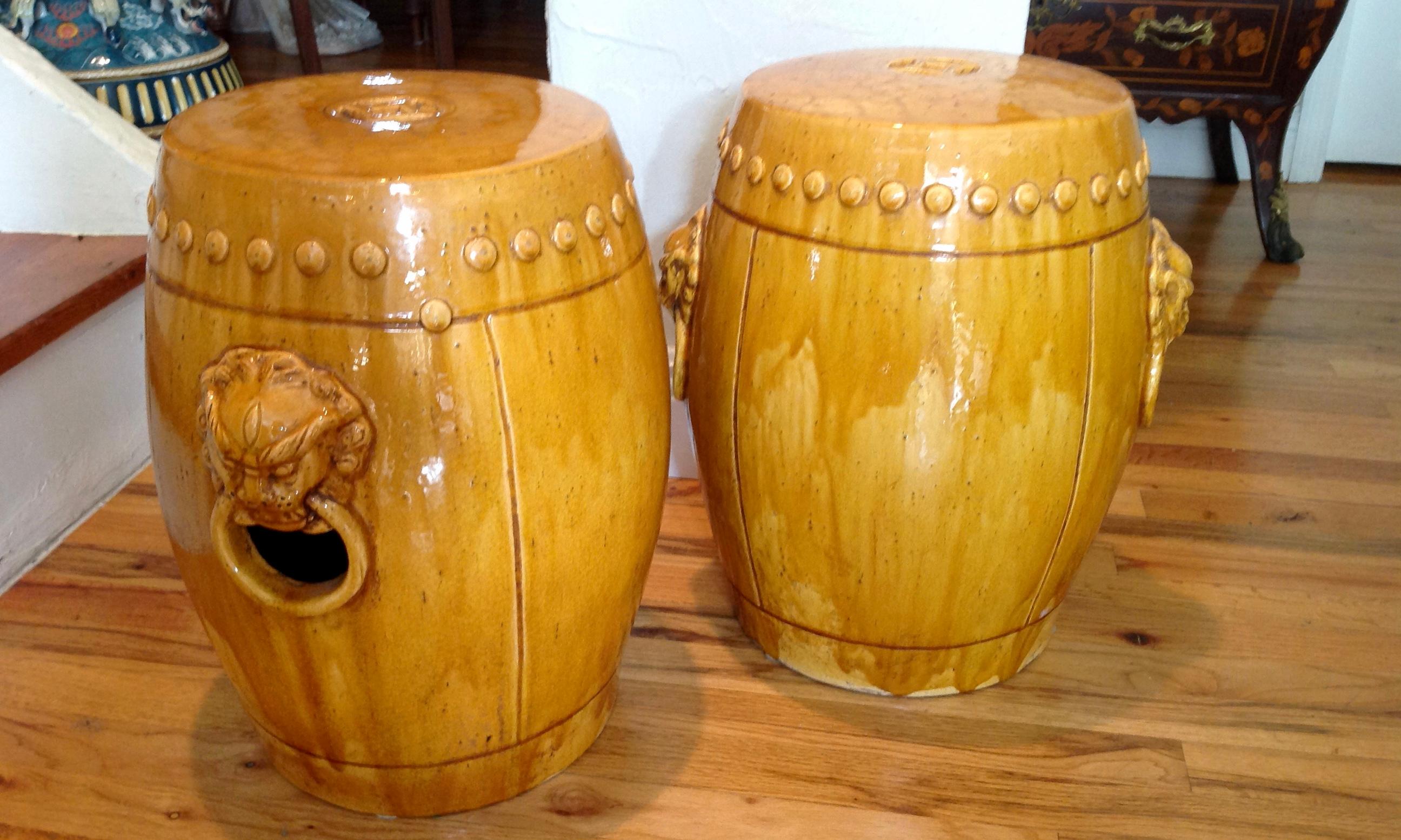 Chinese Unusual Mustard Colored Garden Seats or Stools