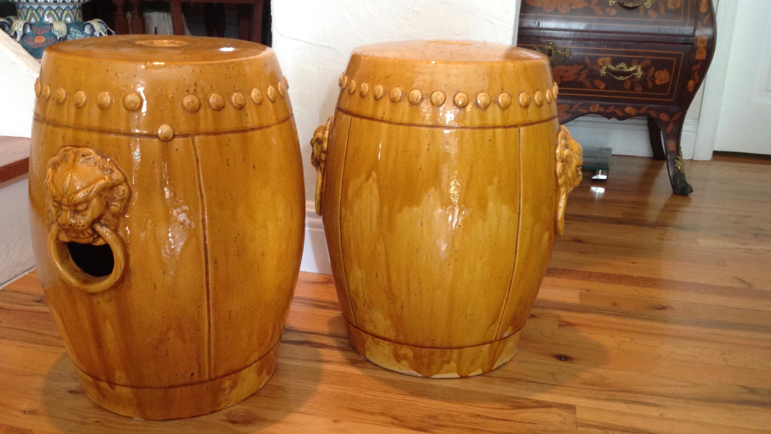 Unusual Mustard Colored Garden Seats or Stools In Good Condition In West Palm Beach, FL