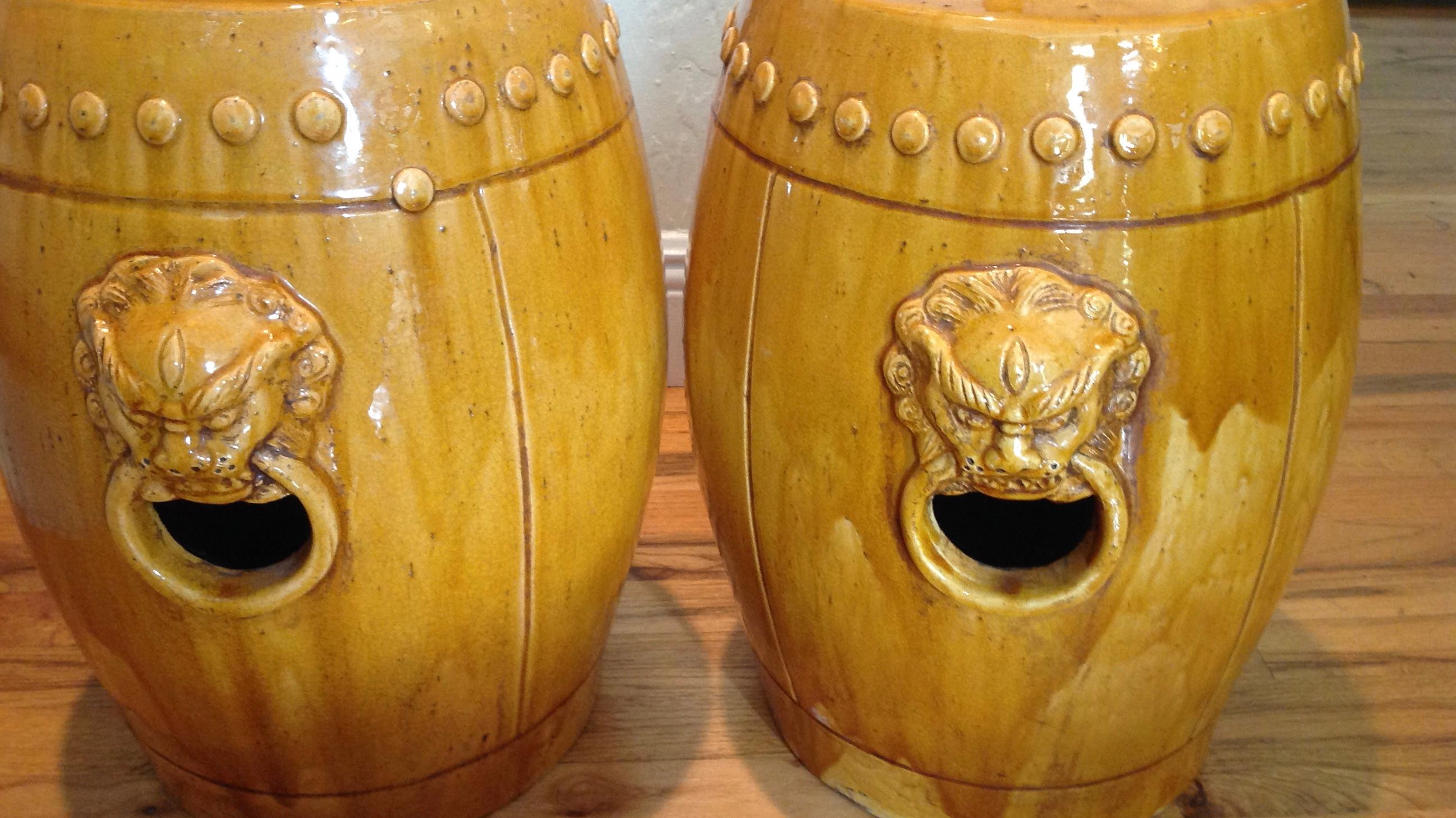 Mid-20th Century Unusual Mustard Colored Garden Seats or Stools