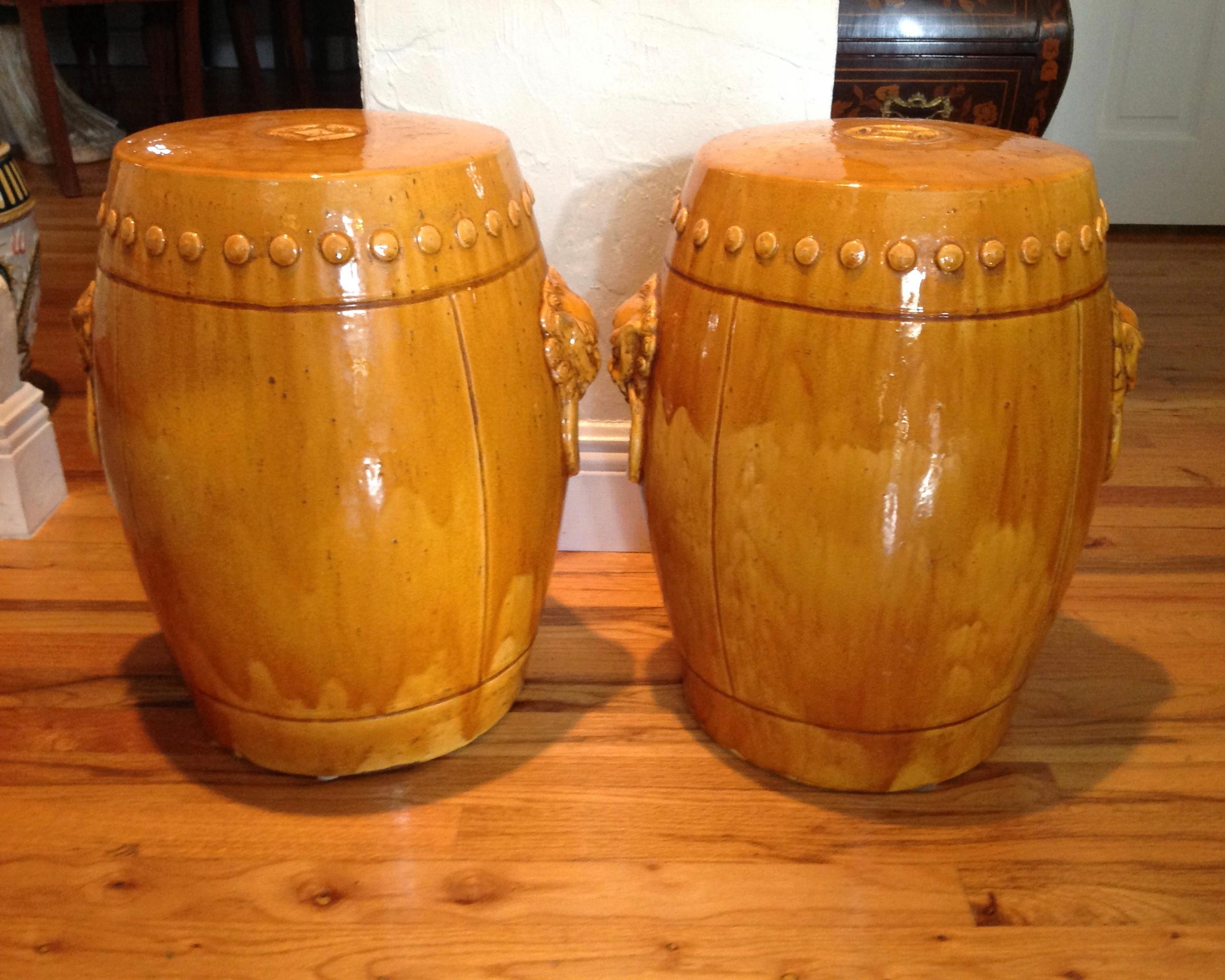 Terracotta Unusual Mustard Colored Garden Seats or Stools