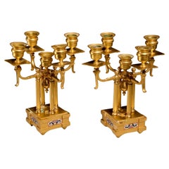 Unusual Napoleon III Gilt Bronze and Champlevé Five Cup Candelabras - A Pair