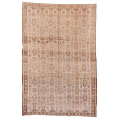 Vintage Unusual Neutral Turkish Oushak Rug, All-Over Field, Brown Tones, circa 1940s