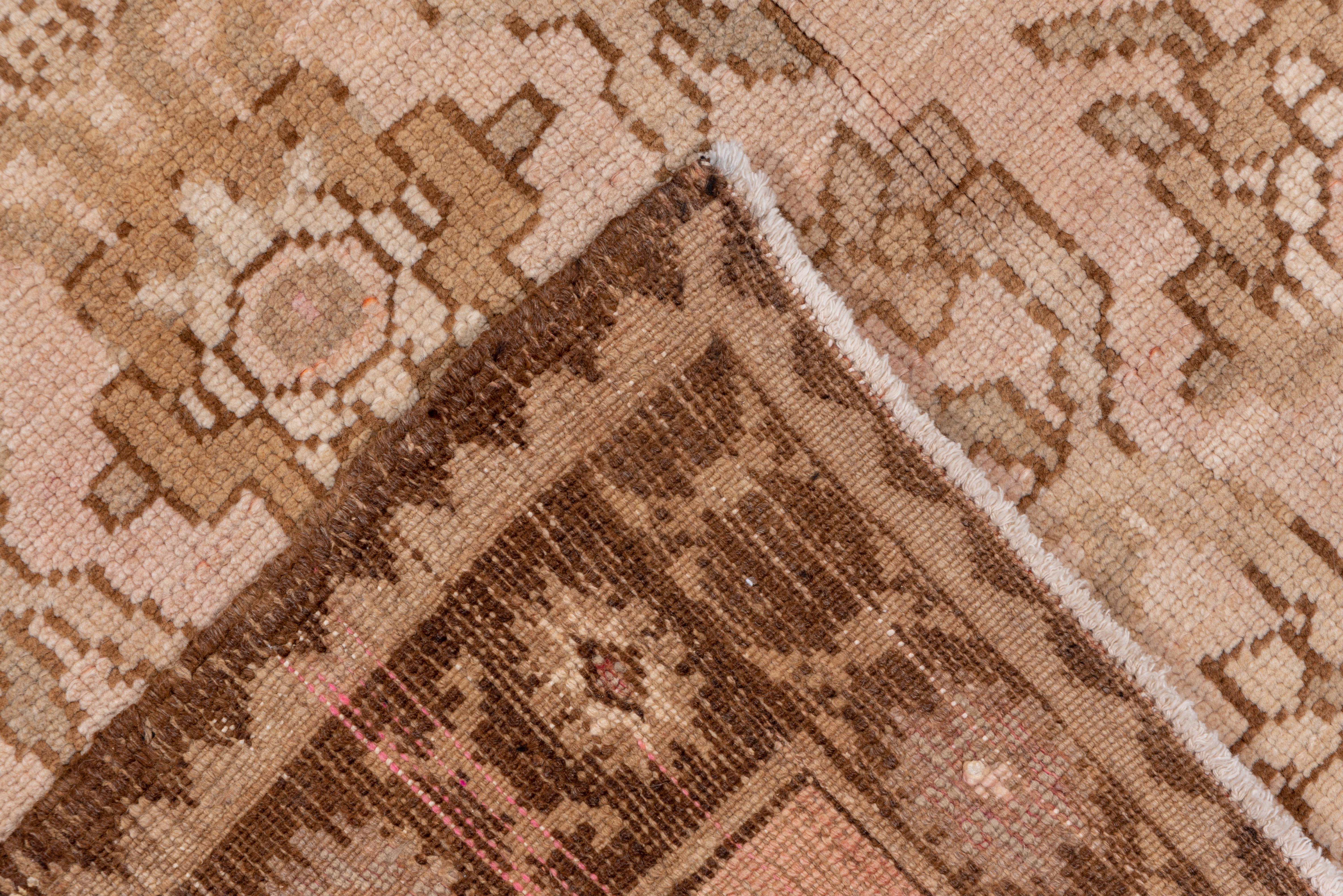 Hand-Knotted Unusual Neutral Turkish Oushak Rug, All-Over Field, Brown Tones, circa 1940s For Sale