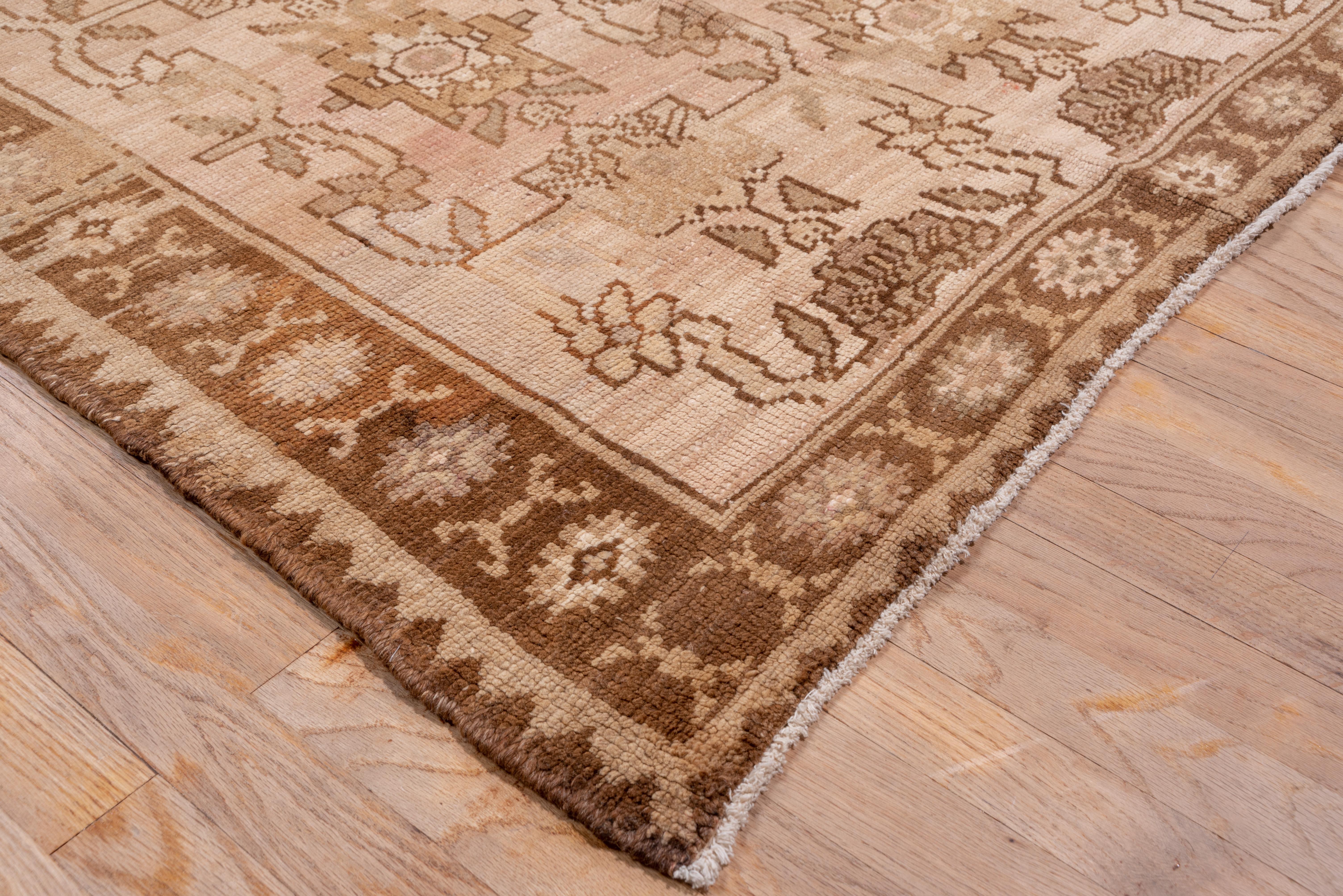Unusual Neutral Turkish Oushak Rug, All-Over Field, Brown Tones, circa 1940s In Good Condition For Sale In New York, NY